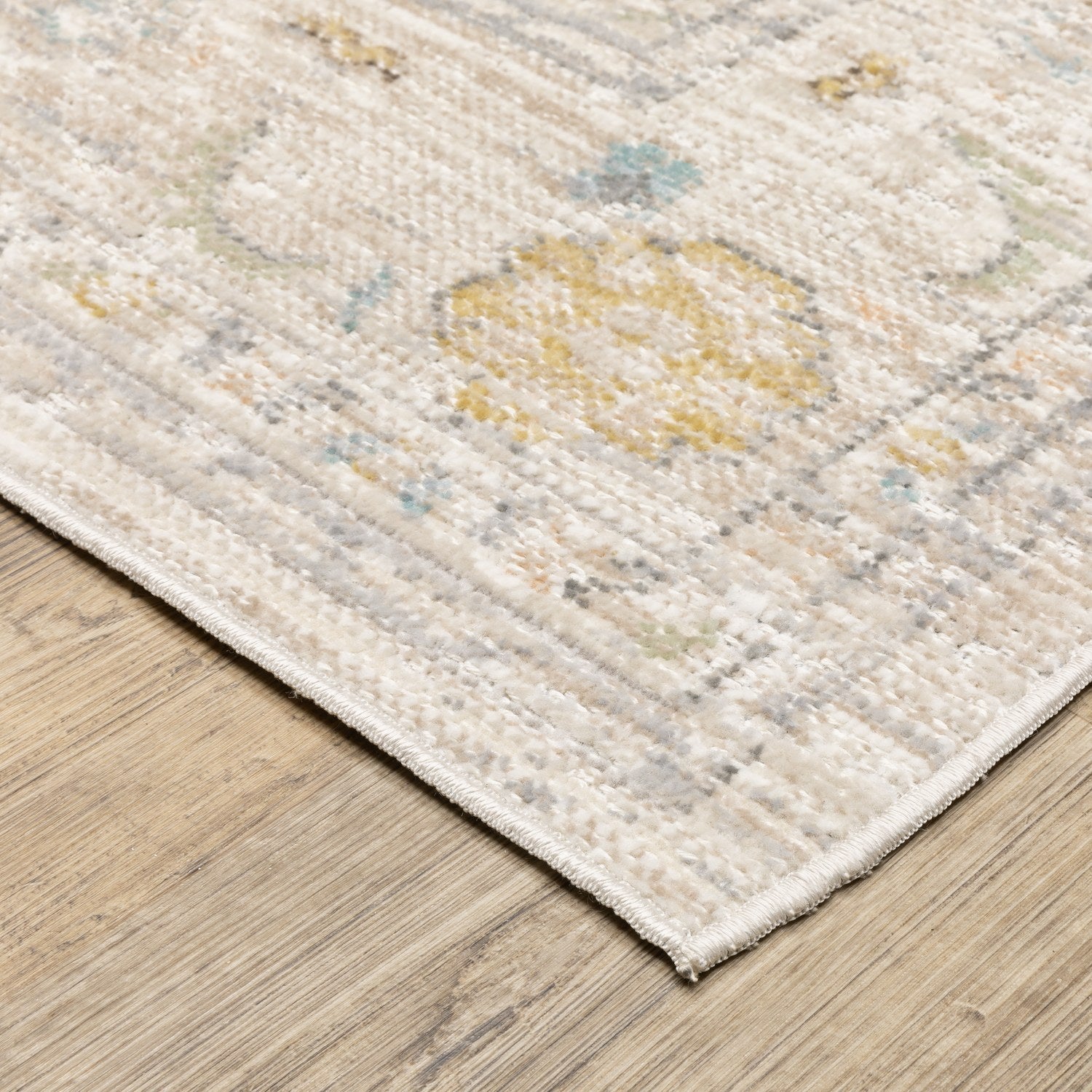 Cavett Faded Medallion Beige Blue Washed Vintage Rug - Cavett CAV11