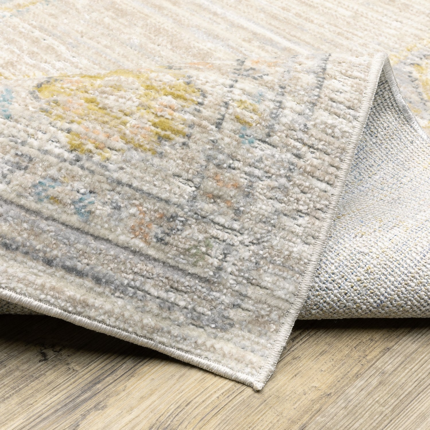 Cavett Faded Medallion Beige Blue Washed Vintage Rug - Cavett CAV11