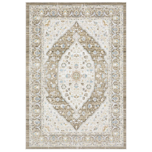Cavett Bordered Medallion Brown Blue Washed Vintage Rug - Cavett CAV12 #_shape=Rectangle #_shape=Runner