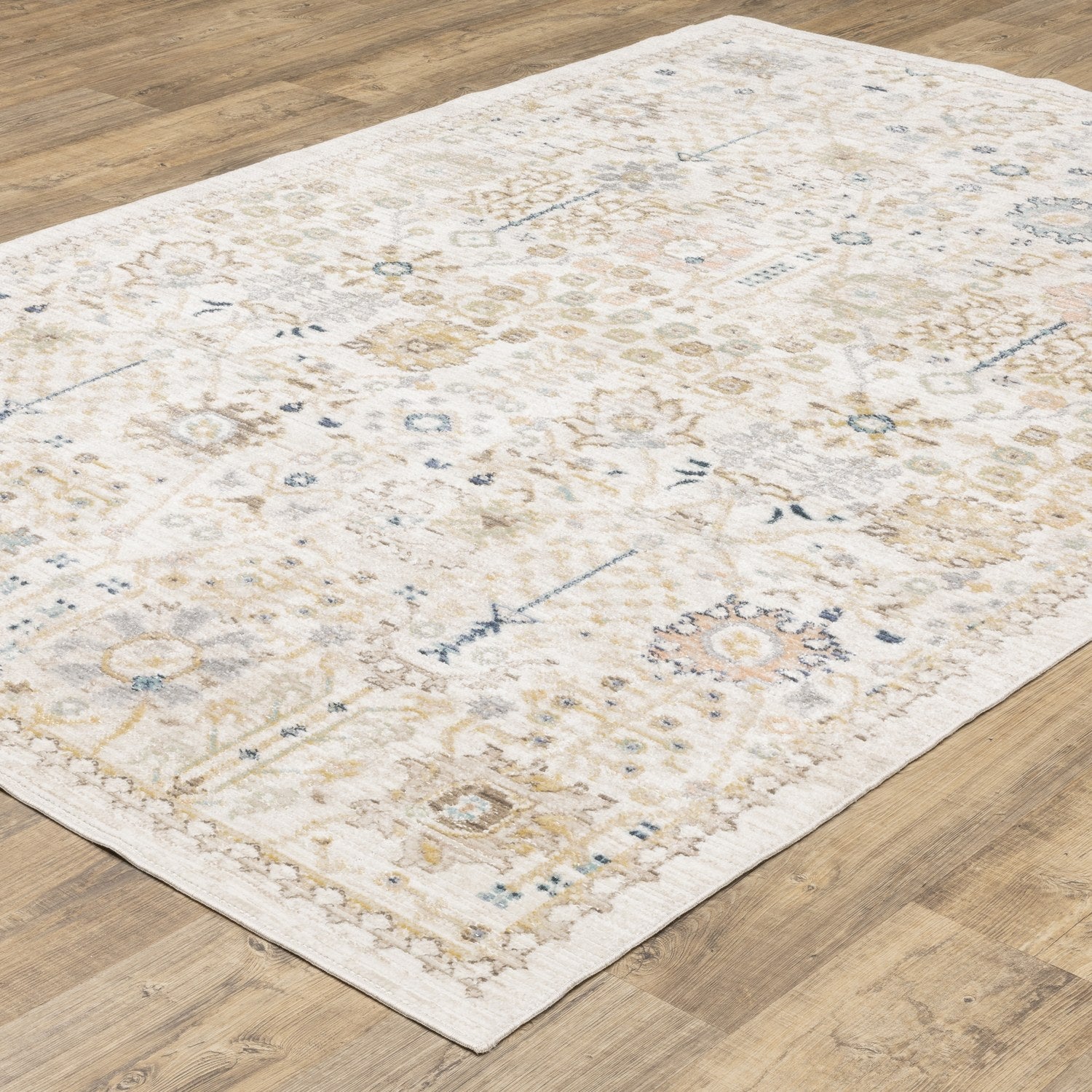 Cavett Garden Floral Blue Pink Washed Vintage Rug - Cavett CAV13