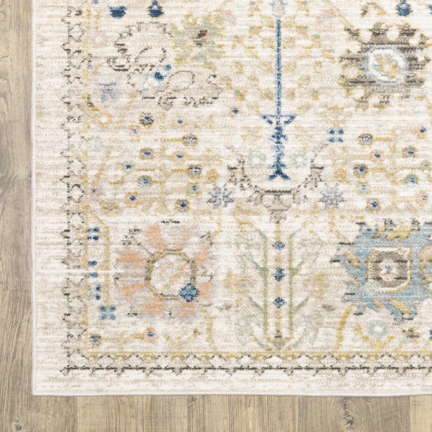 Cavett Garden Floral Blue Pink Washed Vintage Rug - Cavett CAV13