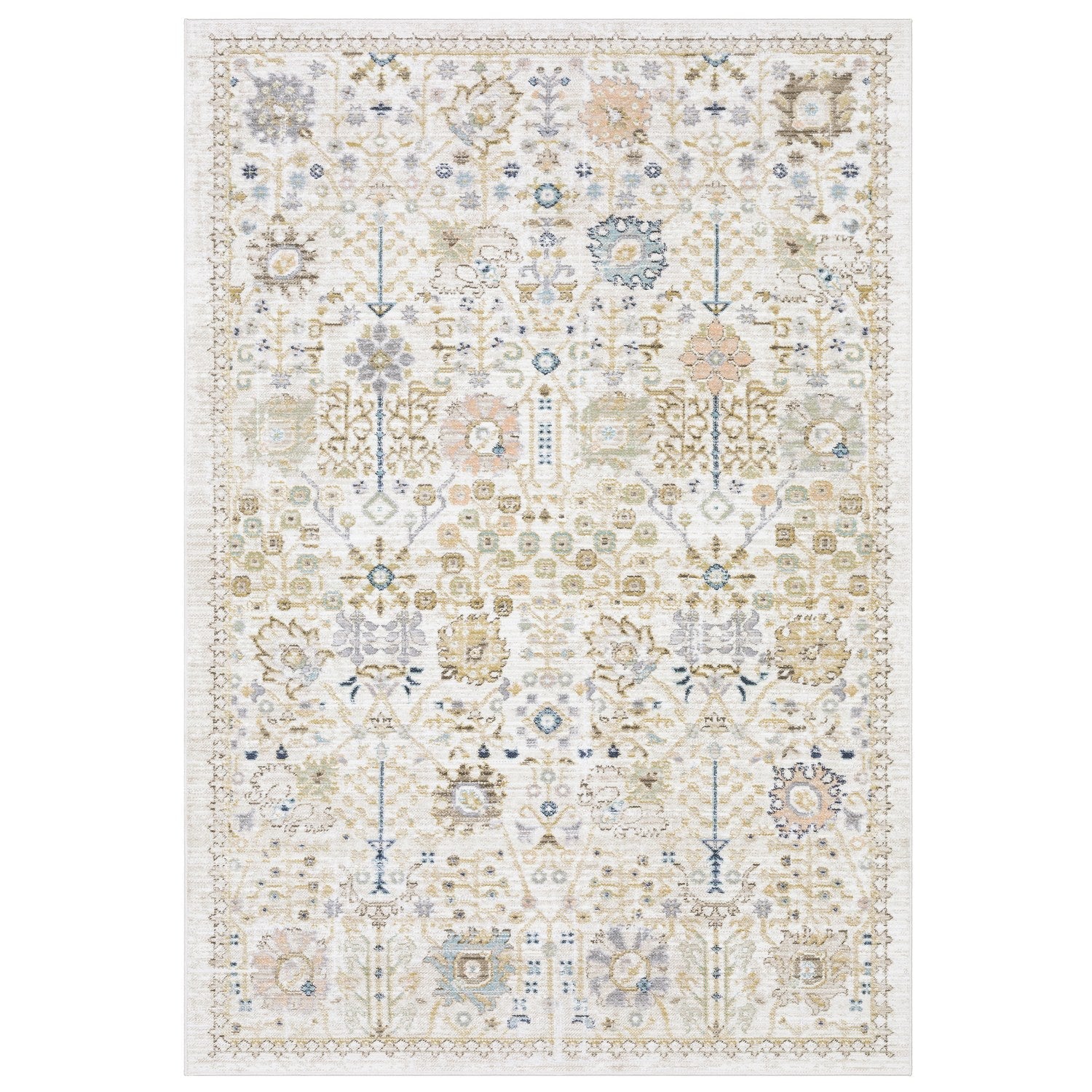 Cavett Garden Floral Blue Pink Washed Vintage Rug - Cavett CAV13 #_shape=Rectangle #_shape=Runner