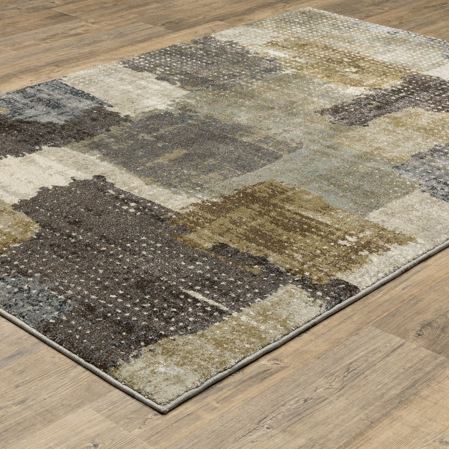 Gemma Patchwork Abstract Green Brown High Pile Rug - Gemma GEM01