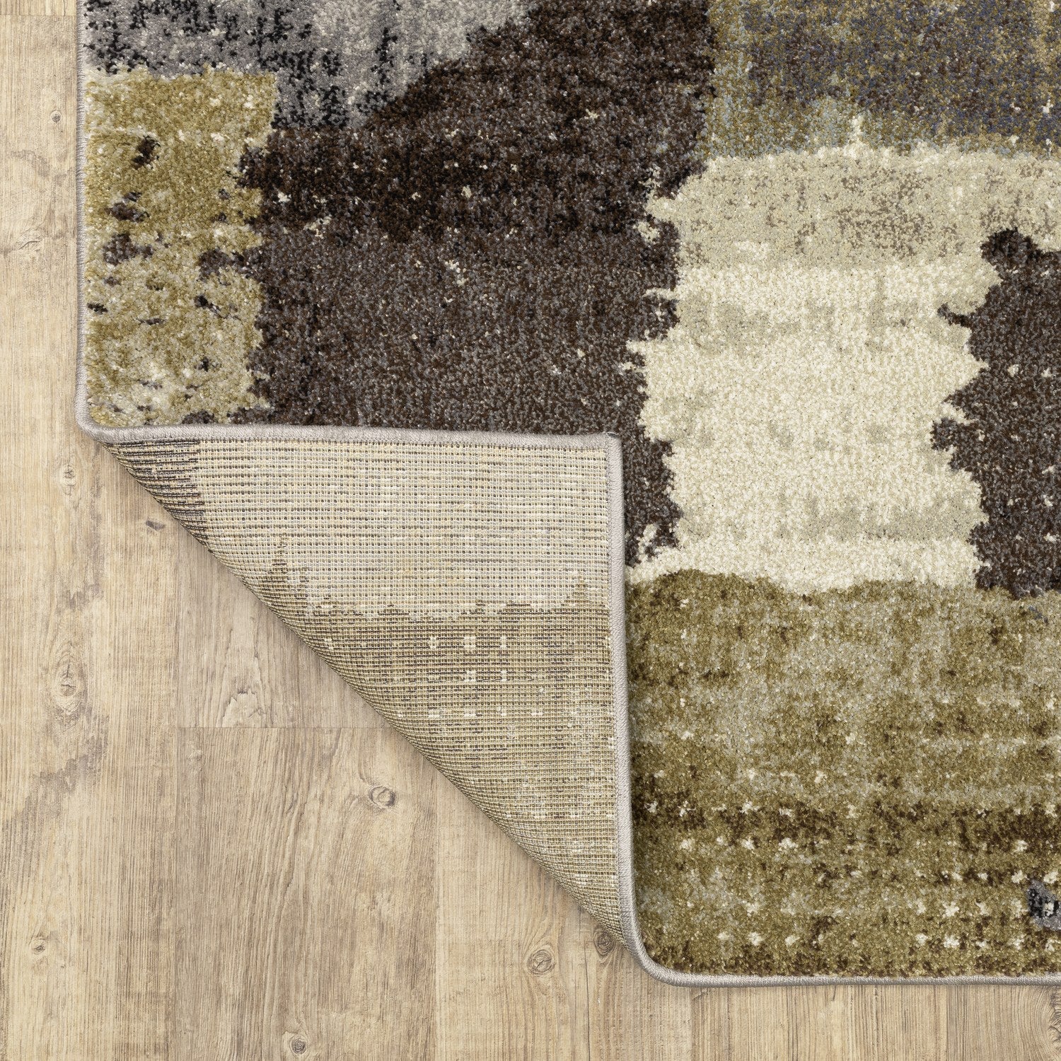 Gemma Patchwork Abstract Green Brown High Pile Rug - Gemma GEM01