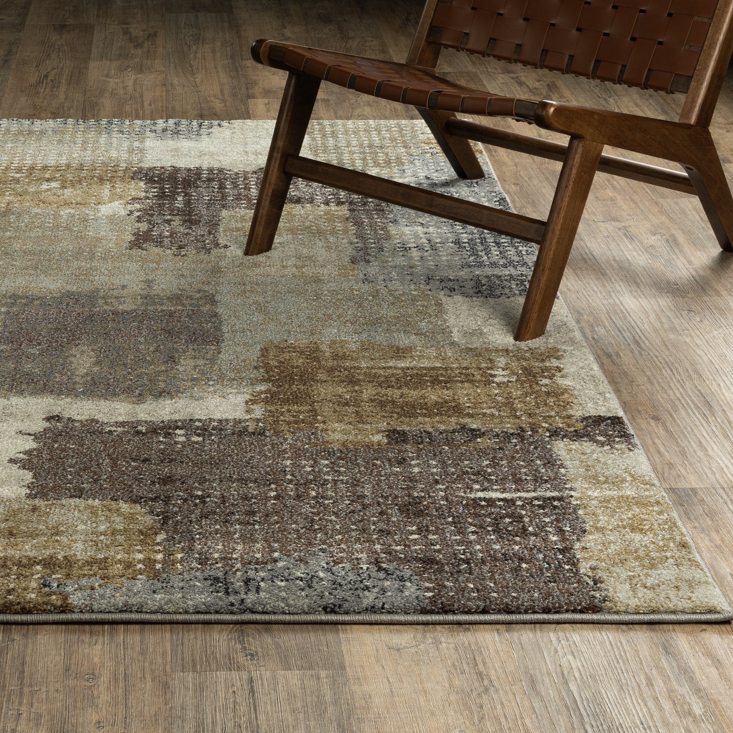 Gemma Patchwork Abstract Green Brown High Pile Rug - Gemma GEM01