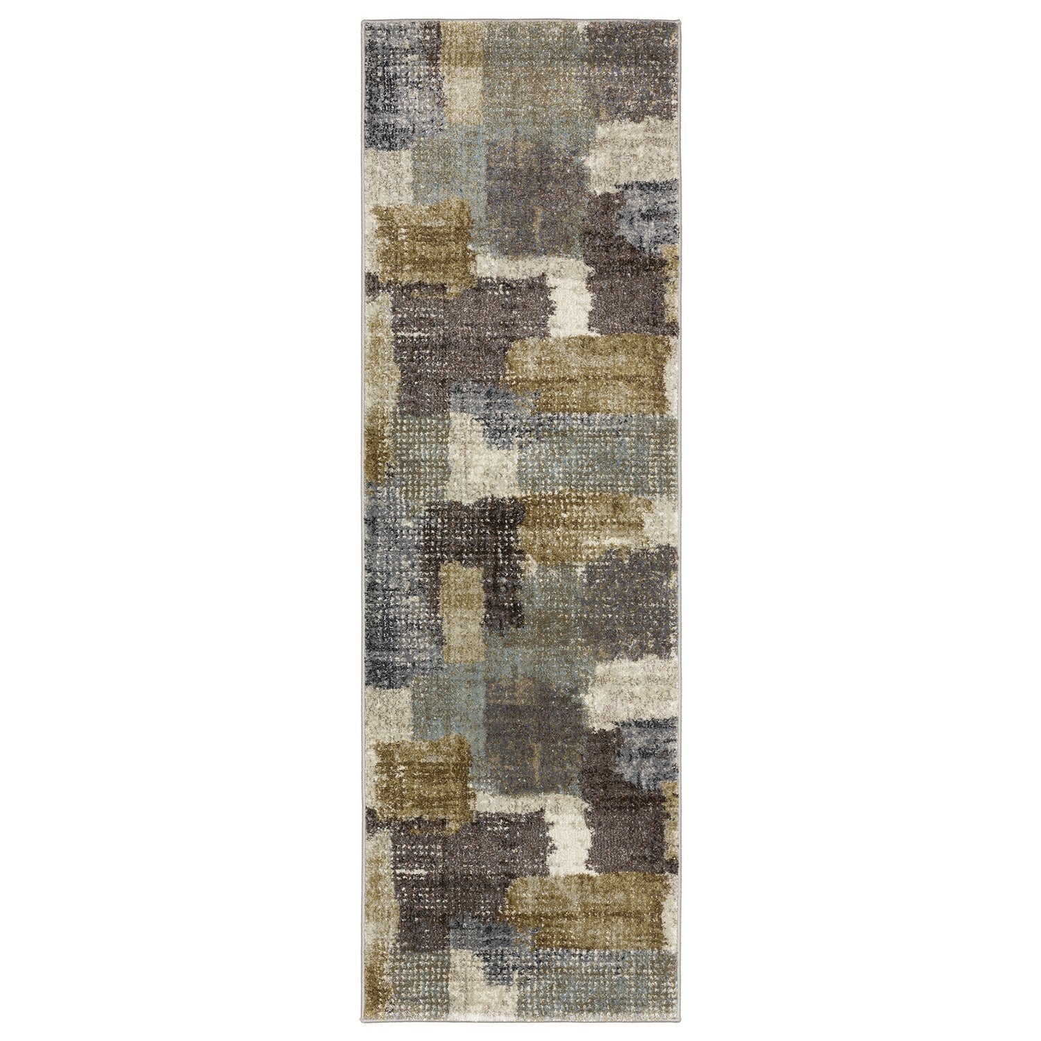 Gemma Patchwork Abstract Green Brown High Pile Rug - Gemma GEM01 #_shape=Runner