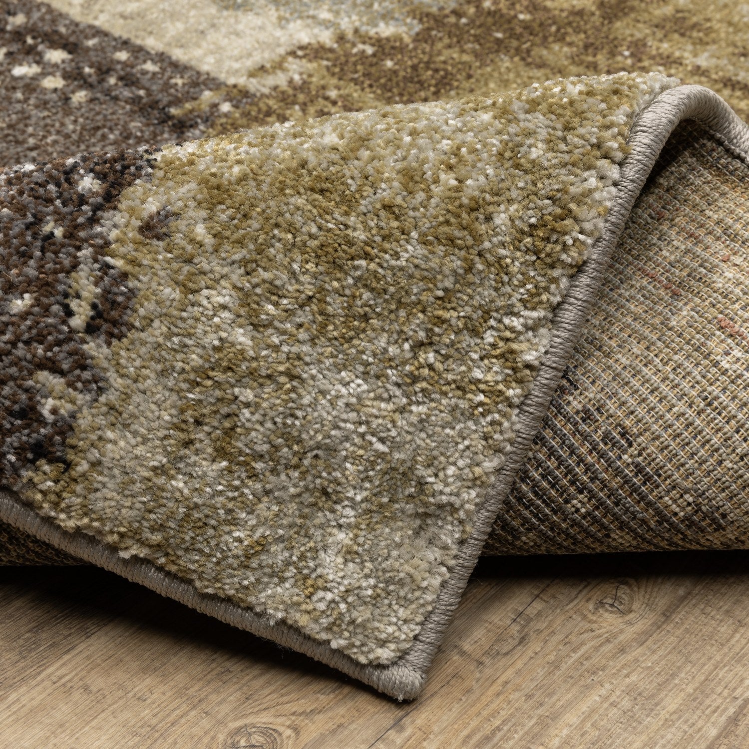 Gemma Patchwork Abstract Green Brown High Pile Rug - Gemma GEM01