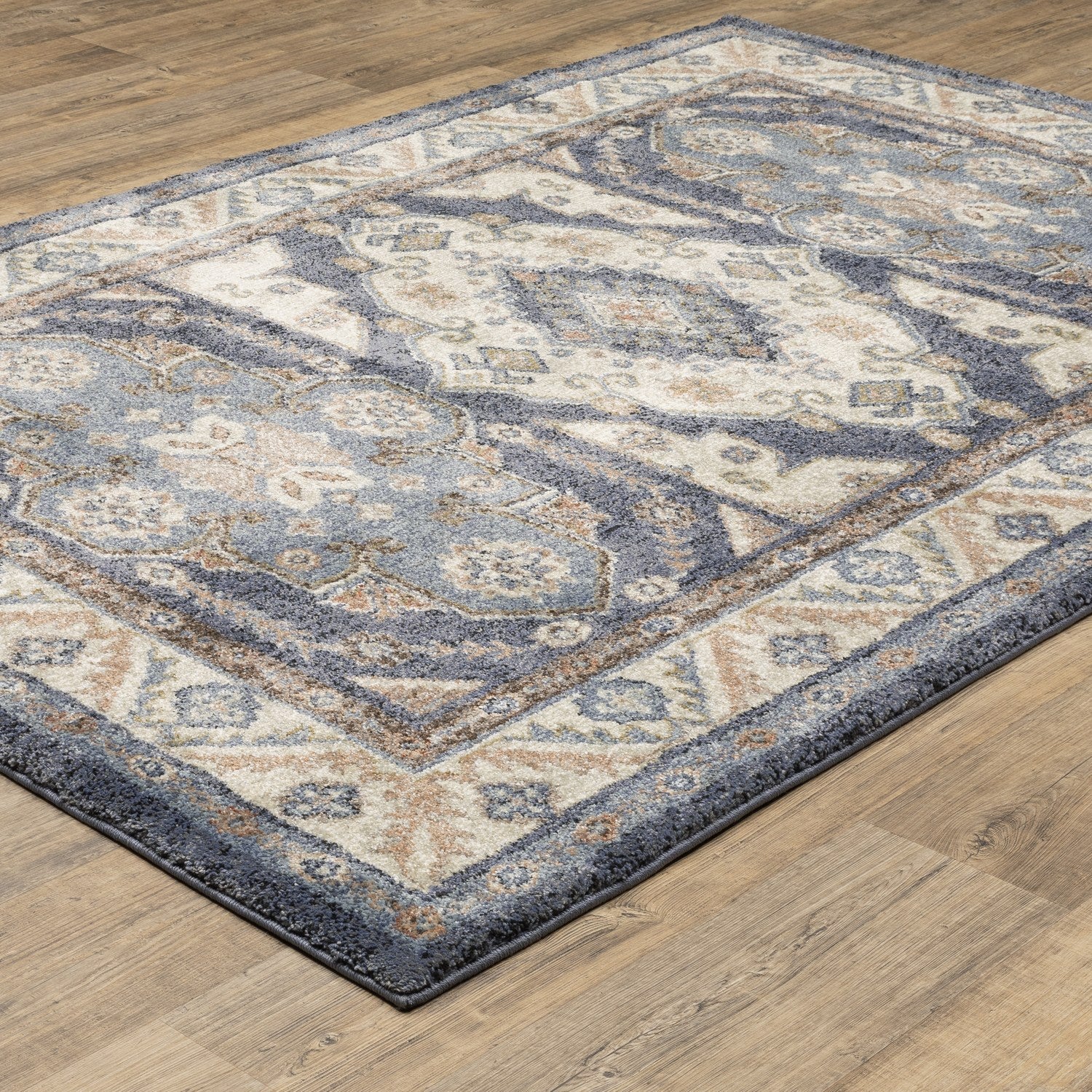 Gemma Tribal Medallion Blue Rust High Pile Rug - Gemma GEM02