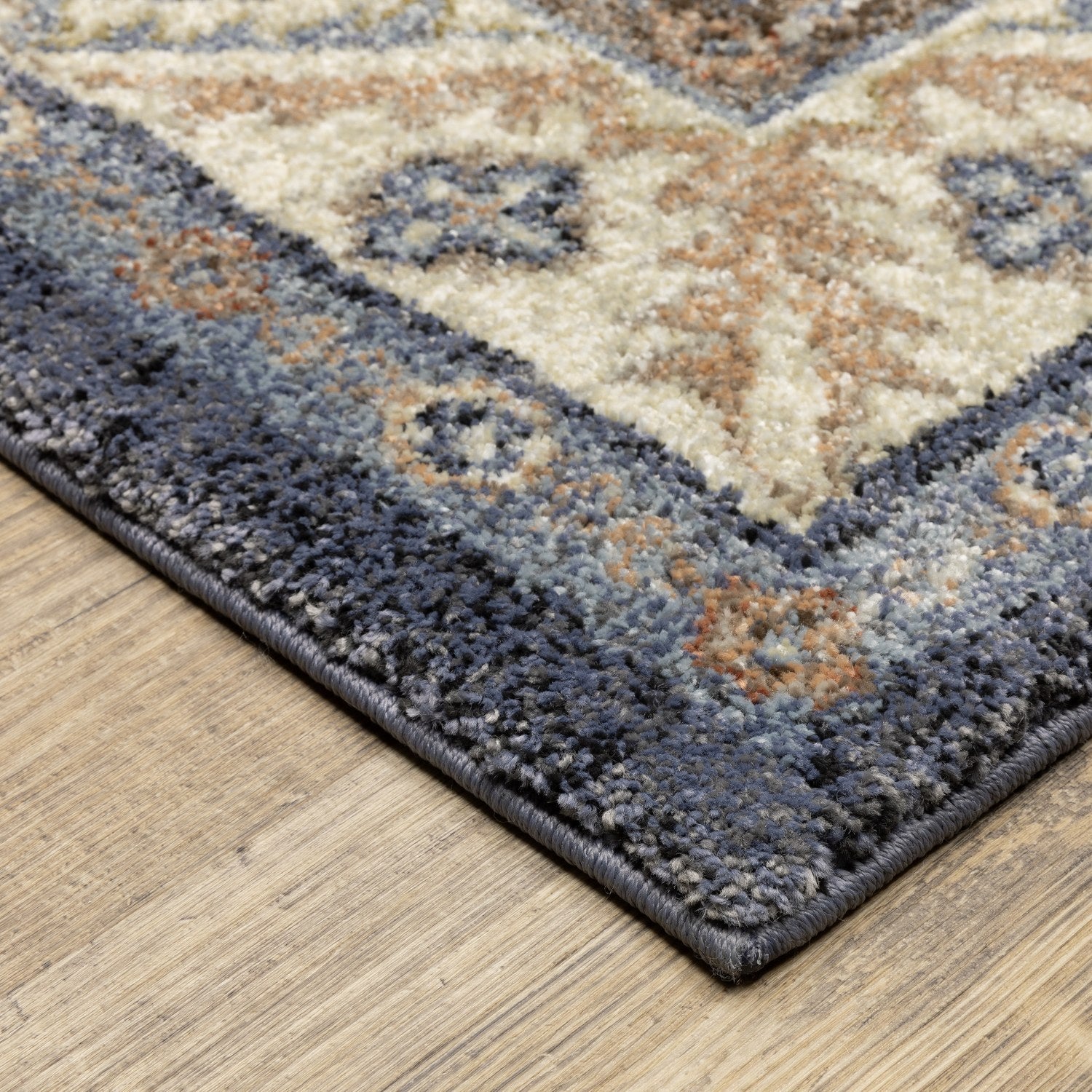 Gemma Tribal Medallion Blue Rust High Pile Rug - Gemma GEM02