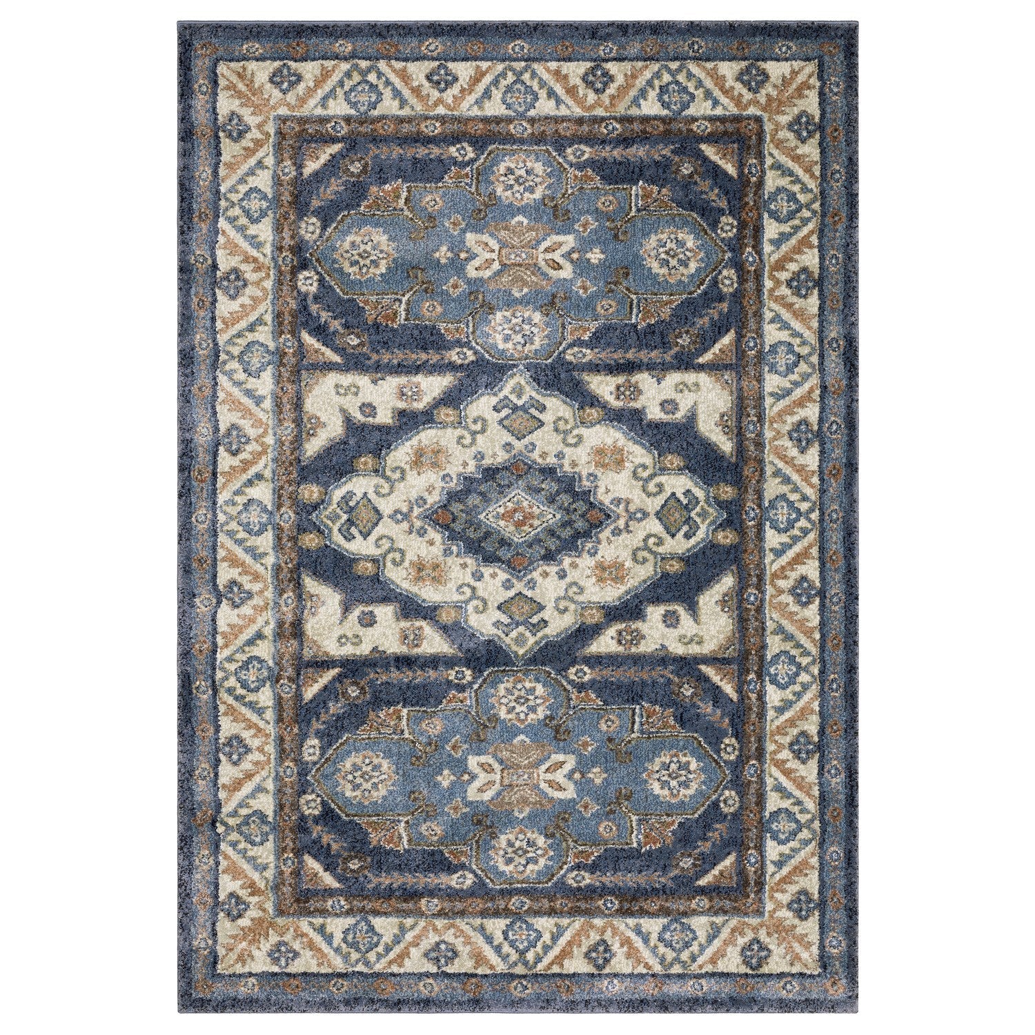 Gemma Tribal Medallion Blue Rust High Pile Rug - Gemma GEM02 #_shape=Rectangle