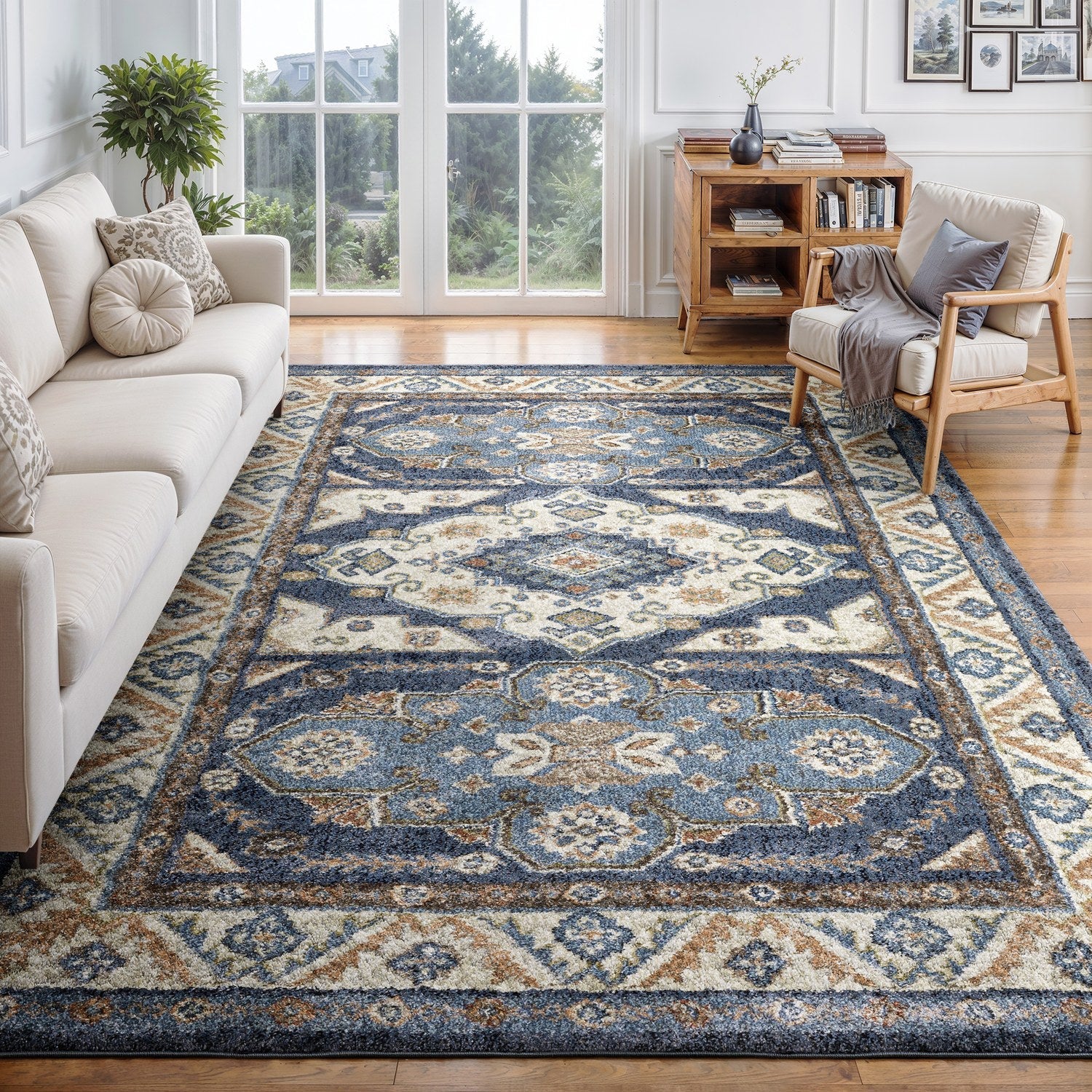 Gemma Tribal Medallion Blue Rust High Pile Rug - Gemma GEM02