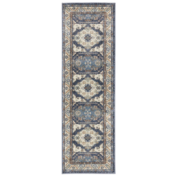 Gemma Tribal Medallion Blue Rust High Pile Rug - Gemma GEM02 #_shape=Runner