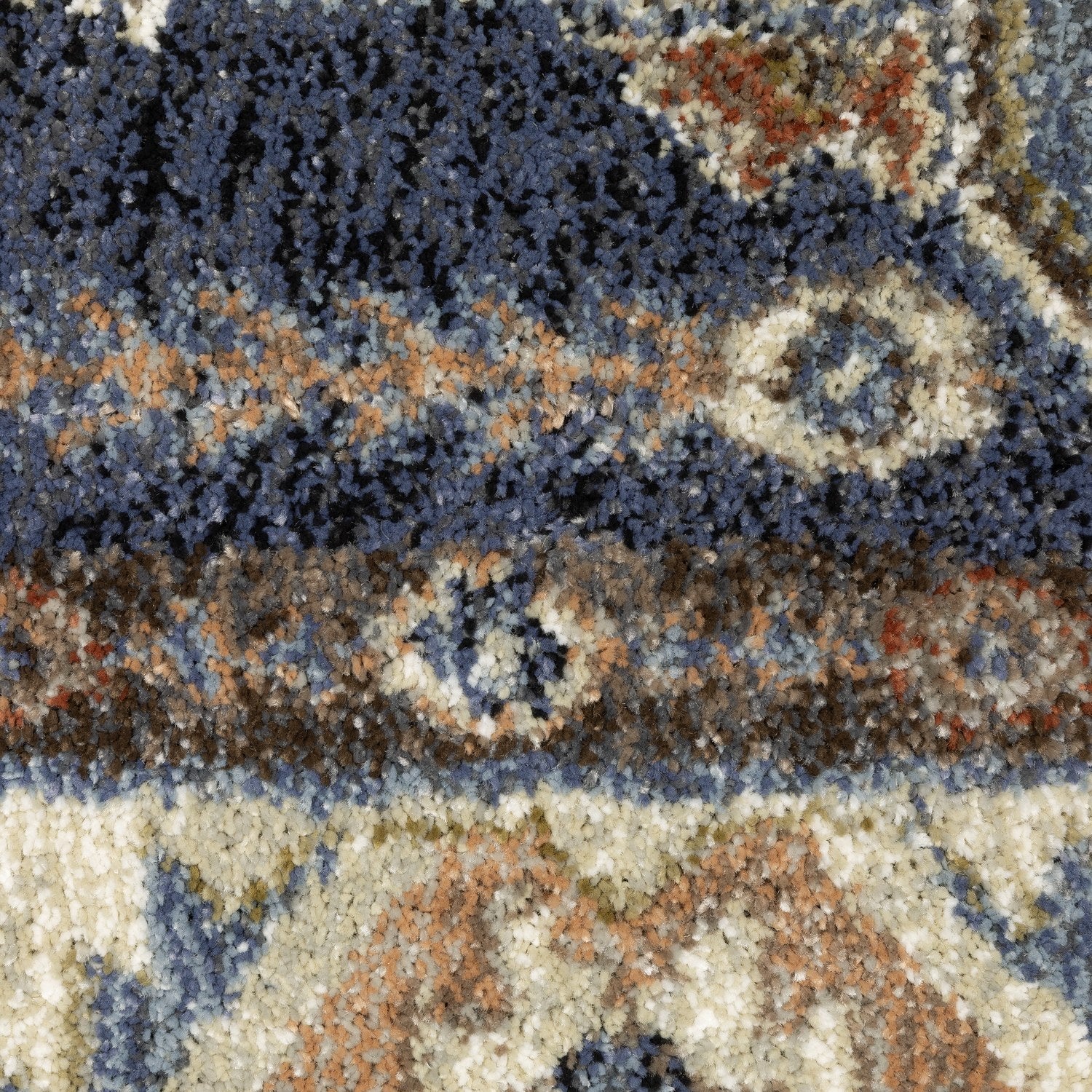 Gemma Tribal Medallion Blue Rust High Pile Rug - Gemma GEM02