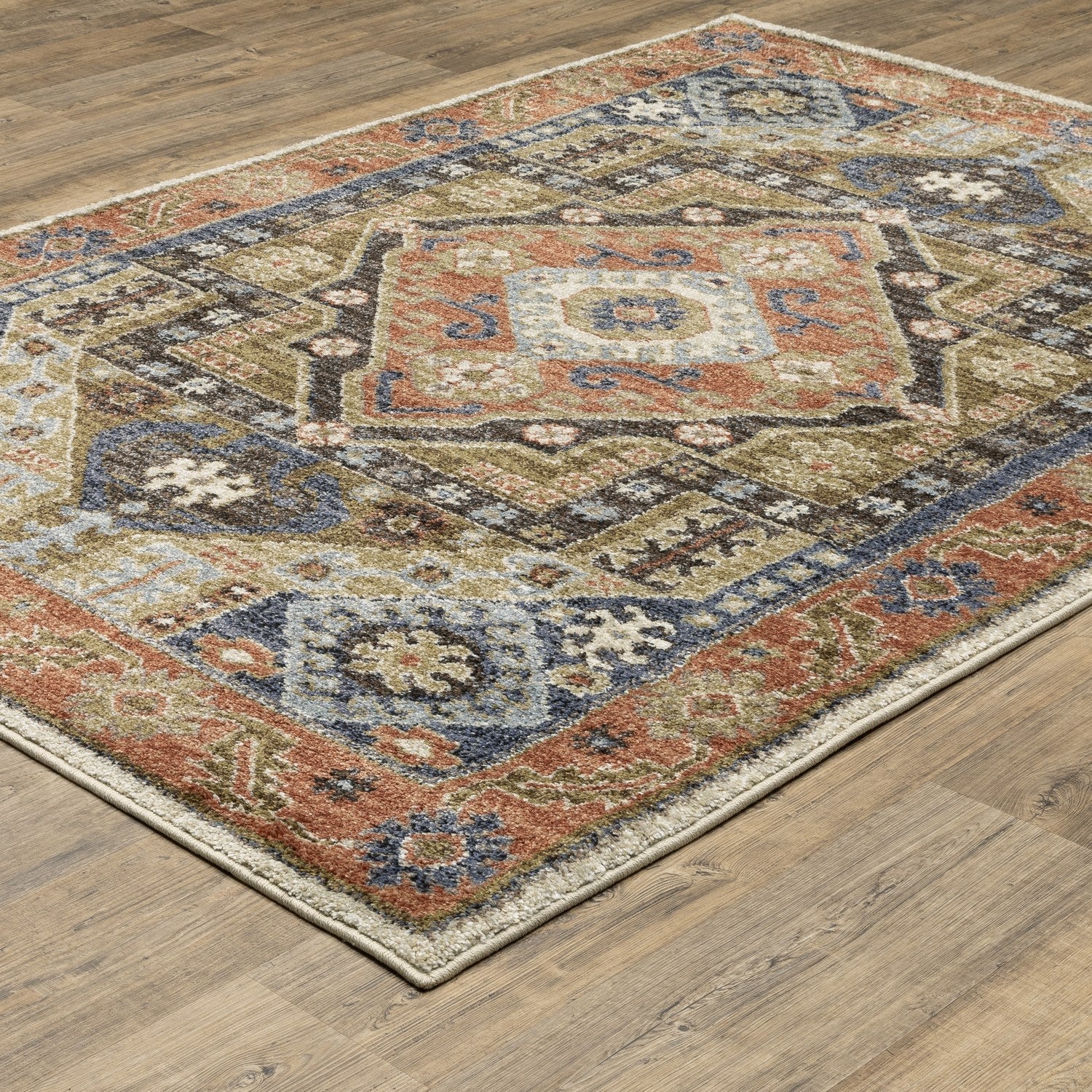 Gemma Tribal Medallion Rust Blue High Pile Rug - Gemma GEM03