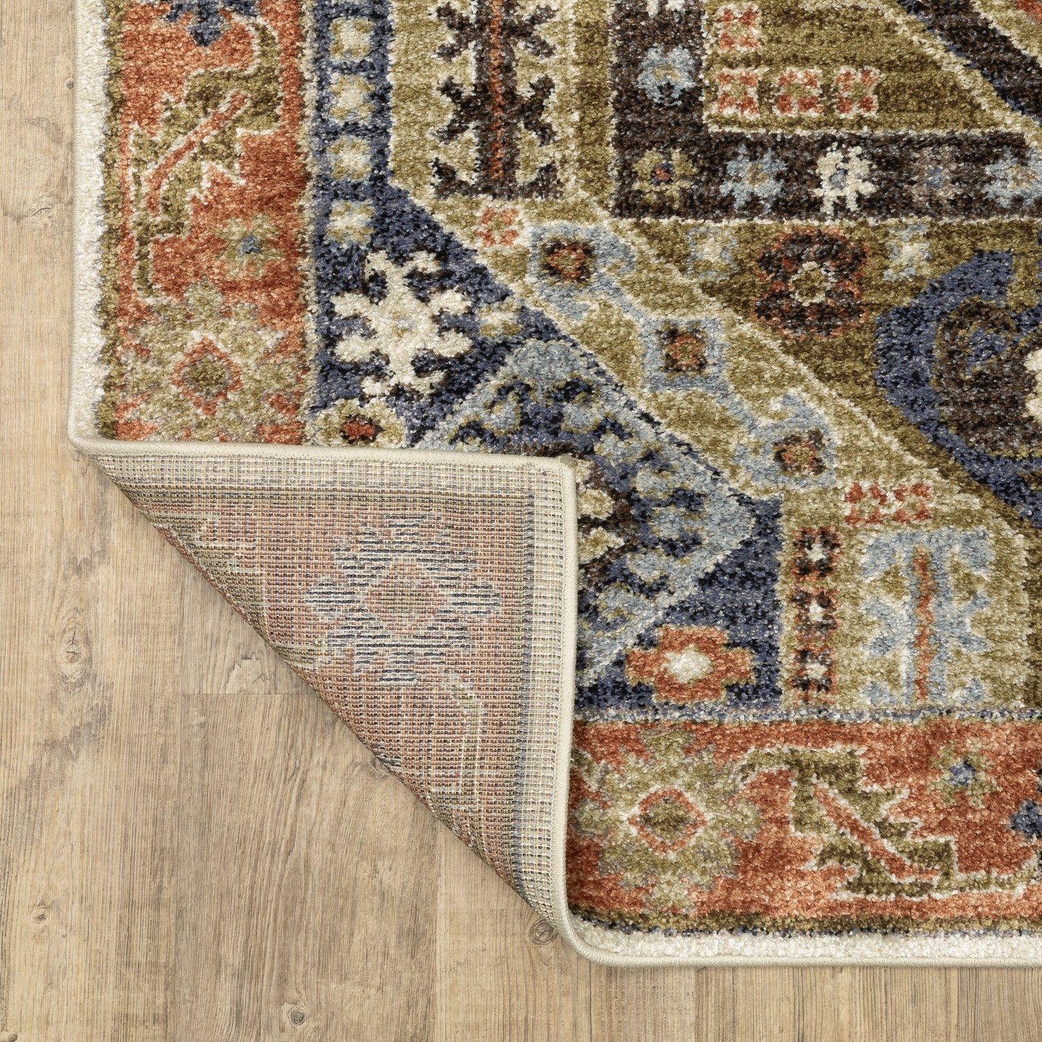 Gemma Tribal Medallion Rust Blue High Pile Rug - Gemma GEM03