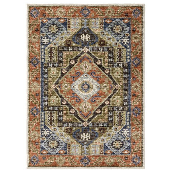 Gemma Tribal Medallion Rust Blue High Pile Rug - Gemma GEM03 #_shape=Rectangle