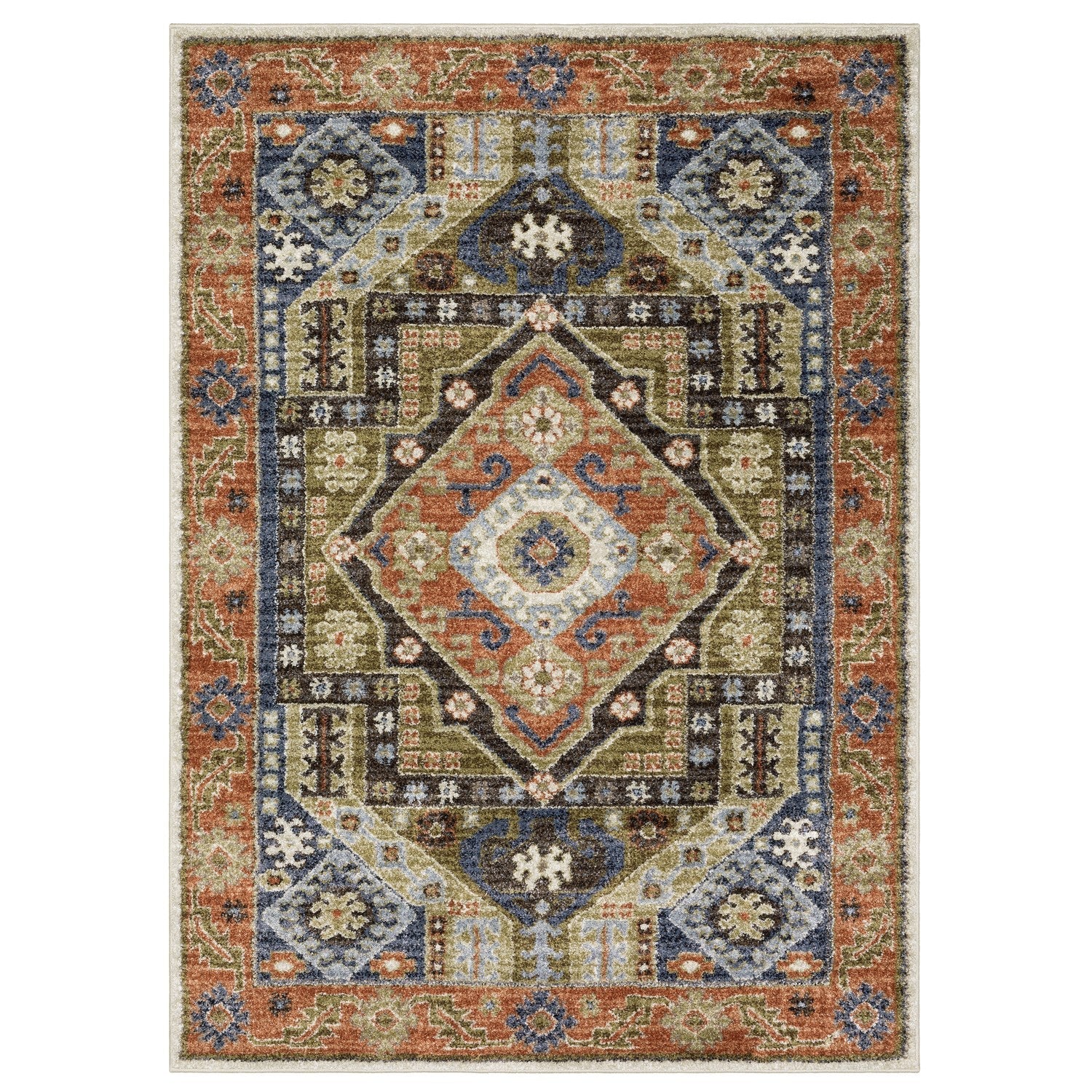 Gemma Tribal Medallion Rust Blue High Pile Rug - Gemma GEM03 #_shape=Rectangle