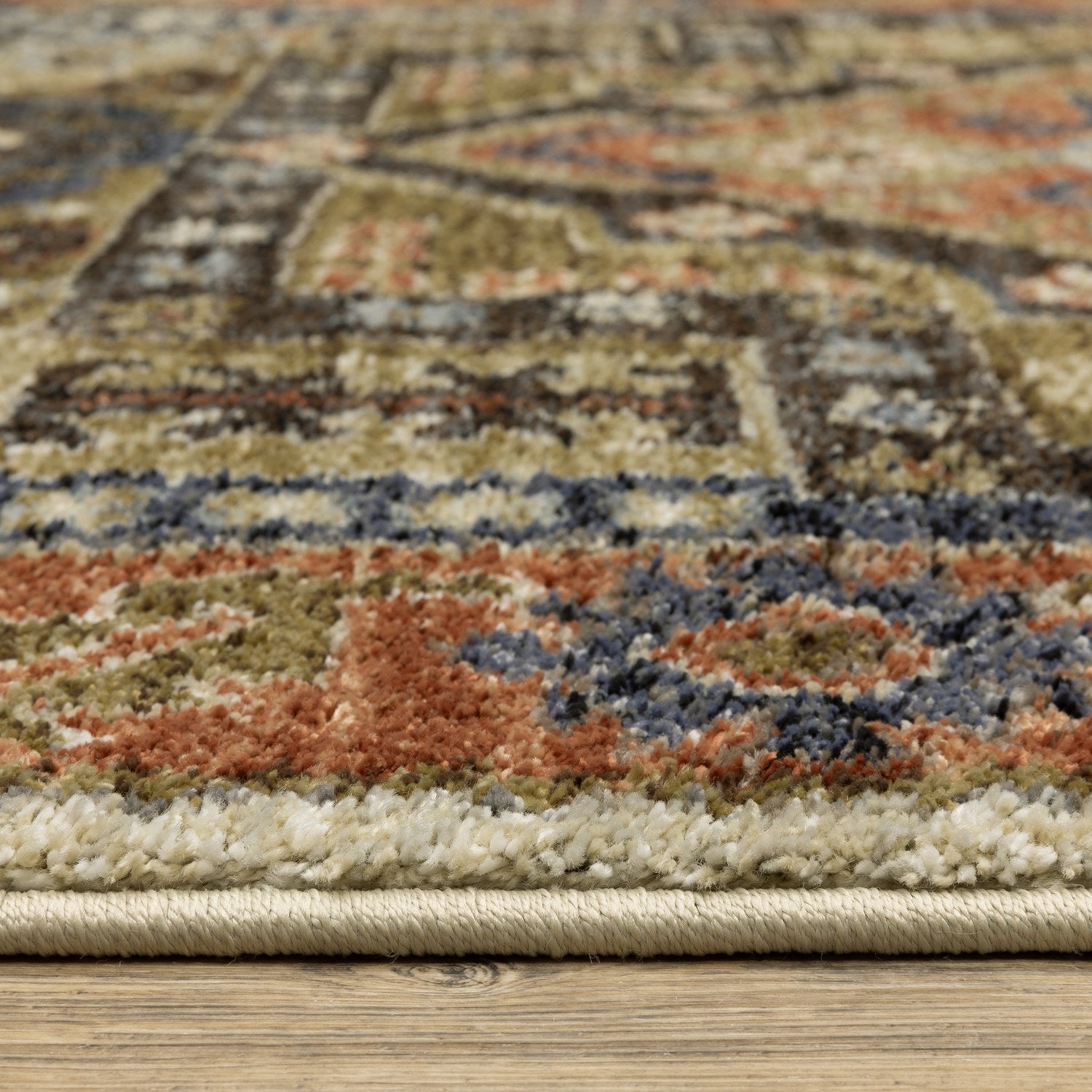 Gemma Tribal Medallion Rust Blue High Pile Rug - Gemma GEM03