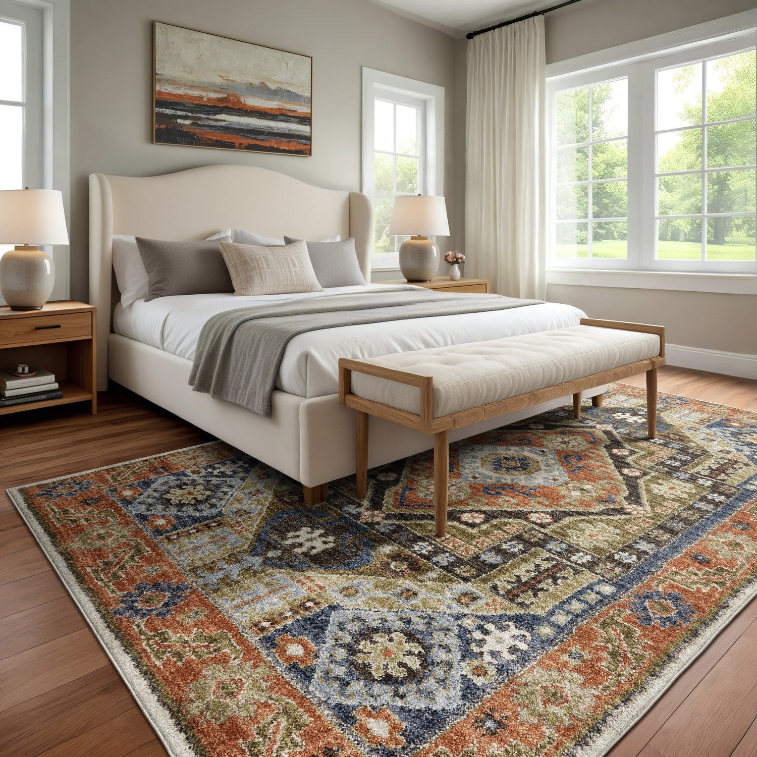 Gemma Tribal Medallion Rust Blue High Pile Rug - Gemma GEM03