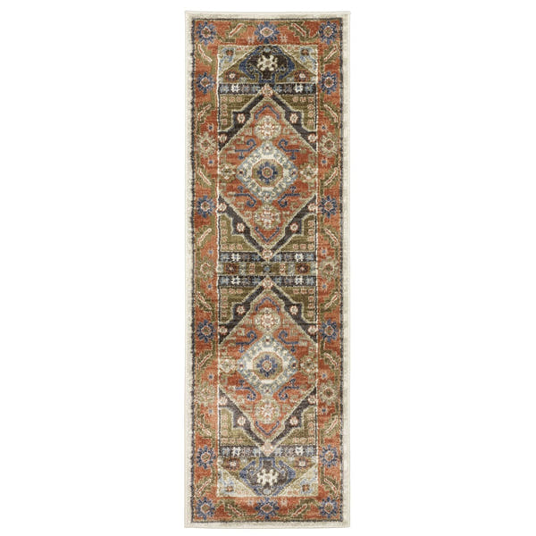 Gemma Tribal Medallion Rust Blue High Pile Rug - Gemma GEM03 #_shape=Runner