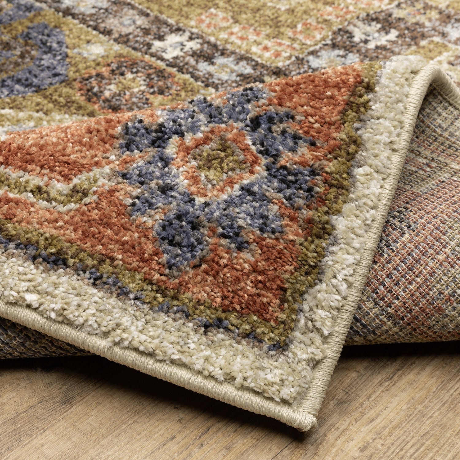 Gemma Tribal Medallion Rust Blue High Pile Rug - Gemma GEM03