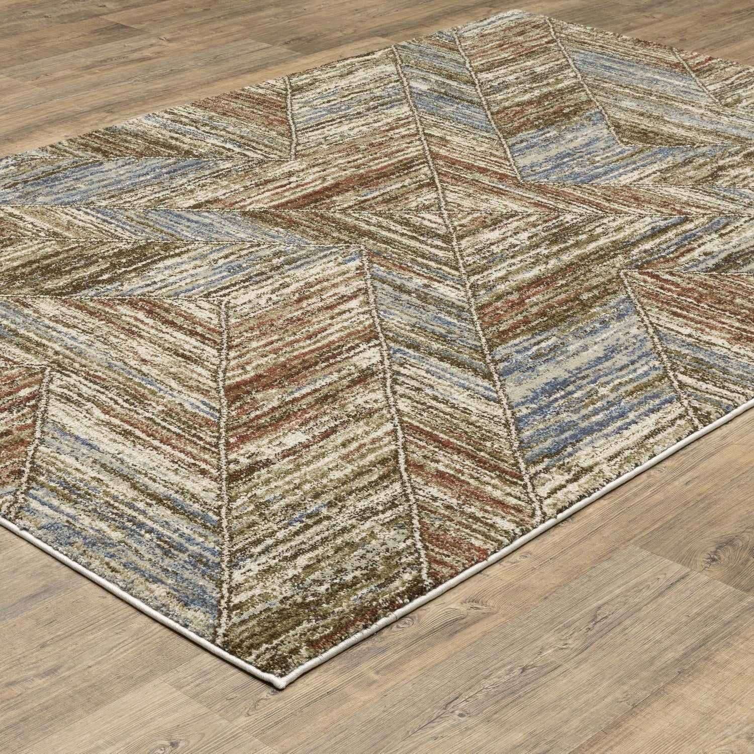 Gemma Chevron Geometric Blue Rust High Pile Rug - Gemma GEM04