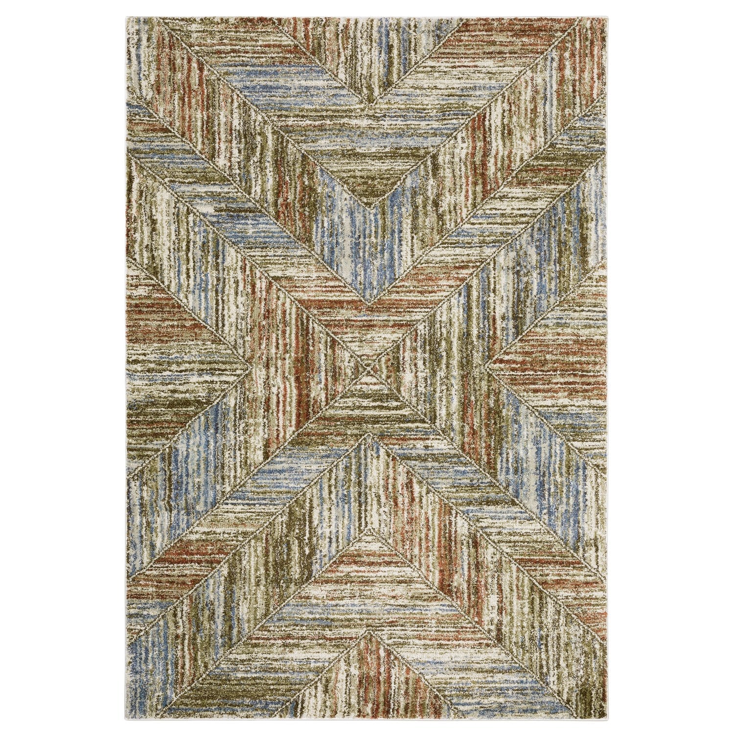 Gemma Chevron Geometric Blue Rust High Pile Rug - Gemma GEM04 #_shape=Rectangle