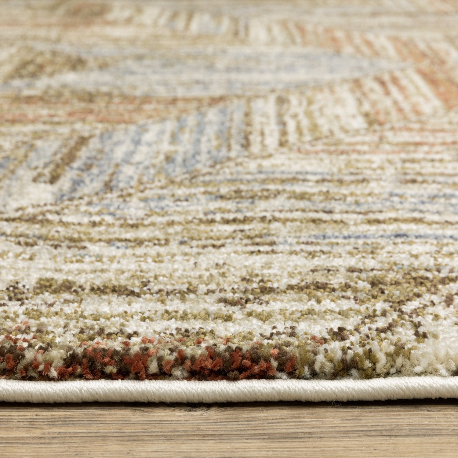 Gemma Chevron Geometric Blue Rust High Pile Rug - Gemma GEM04