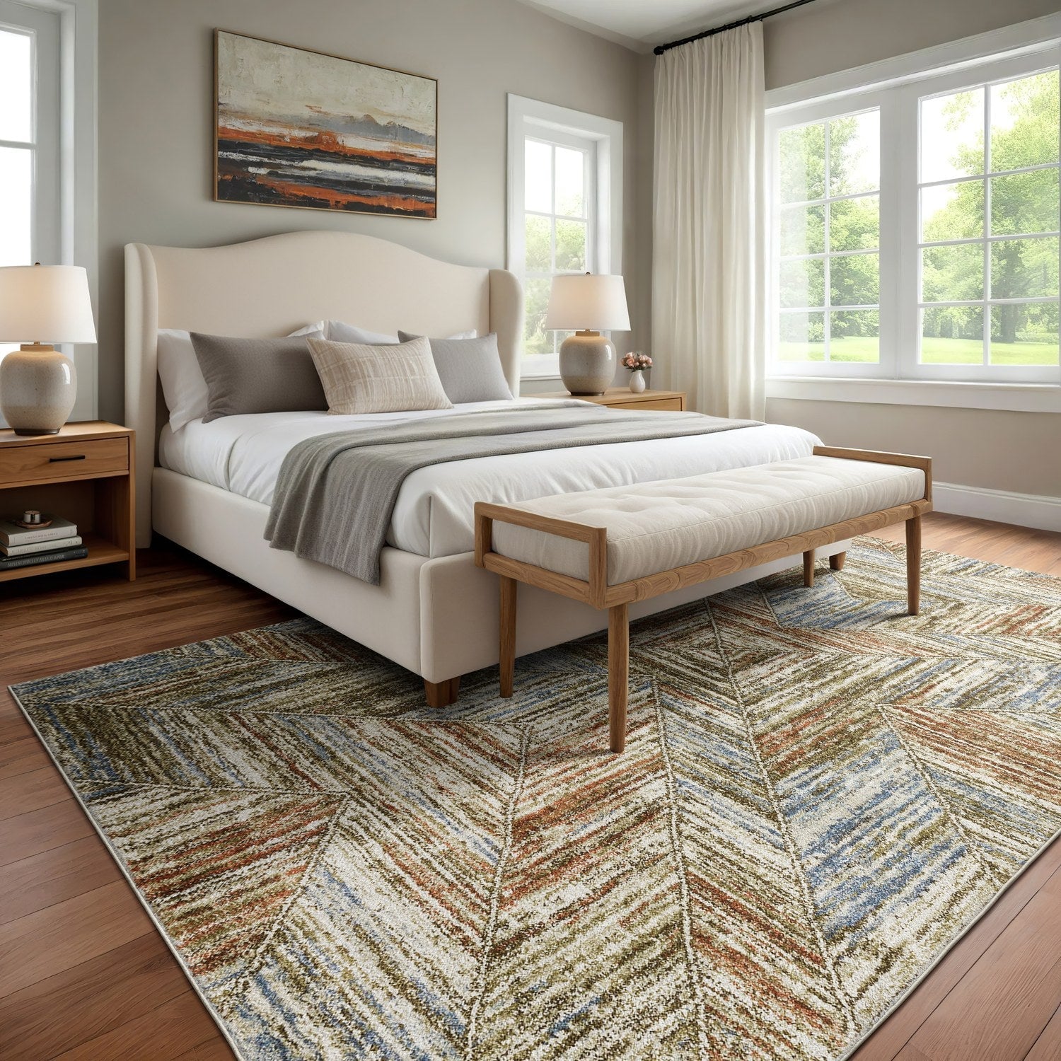 Gemma Chevron Geometric Blue Rust High Pile Rug - Gemma GEM04