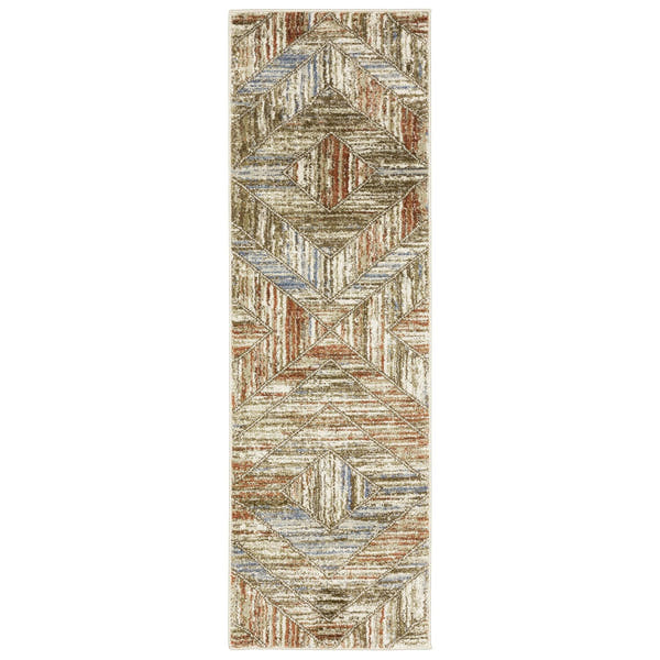 Gemma Chevron Geometric Blue Rust High Pile Rug - Gemma GEM04 #_shape=Runner