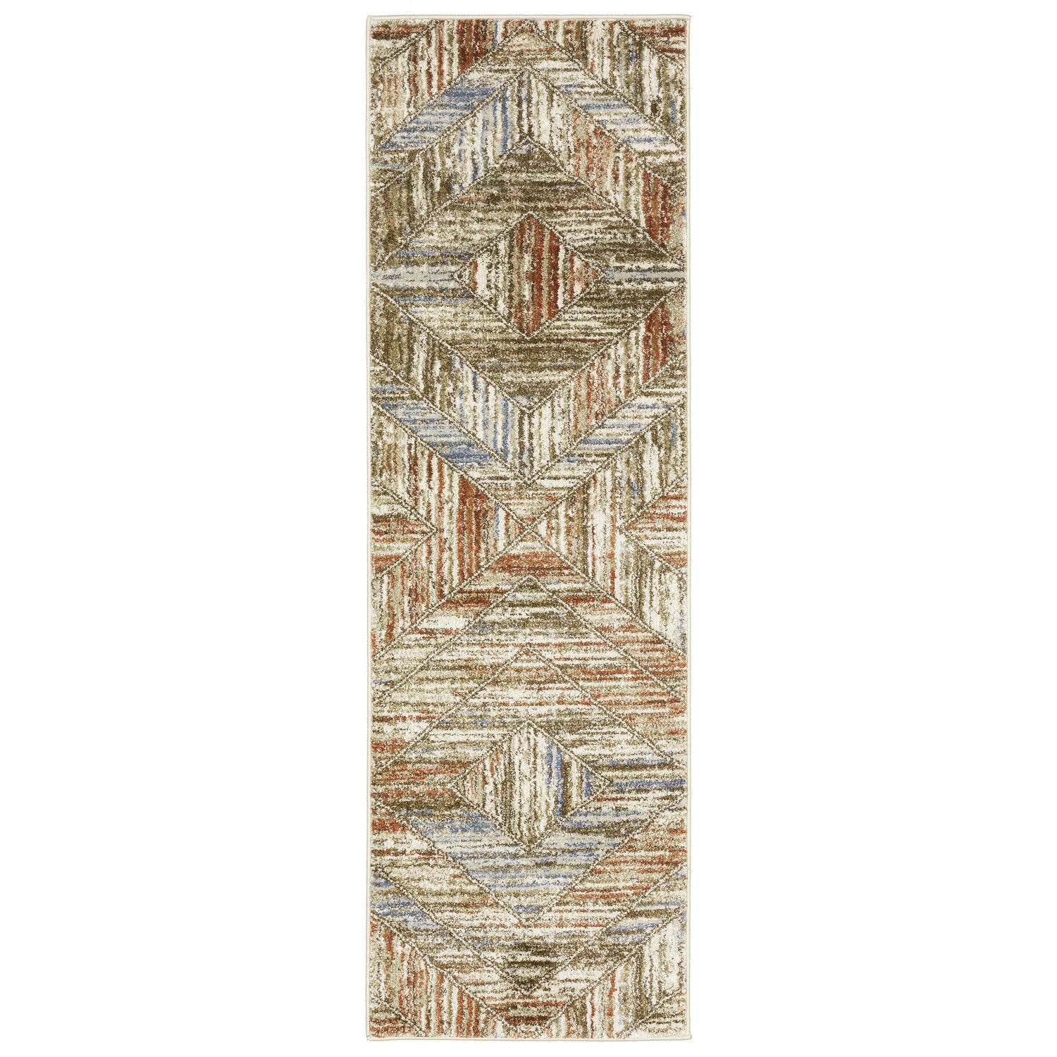 Gemma Chevron Geometric Blue Rust High Pile Rug - Gemma GEM04 #_shape=Runner