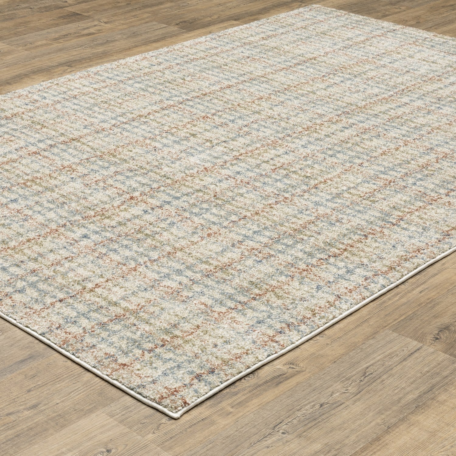 Gemma Plaid Blue Rust High Pile Rug - Gemma GEM05