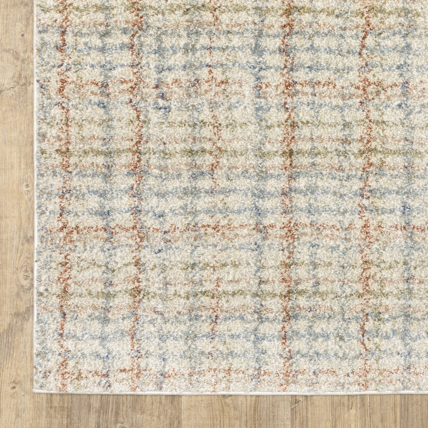 Gemma Plaid Blue Rust High Pile Rug - Gemma GEM05