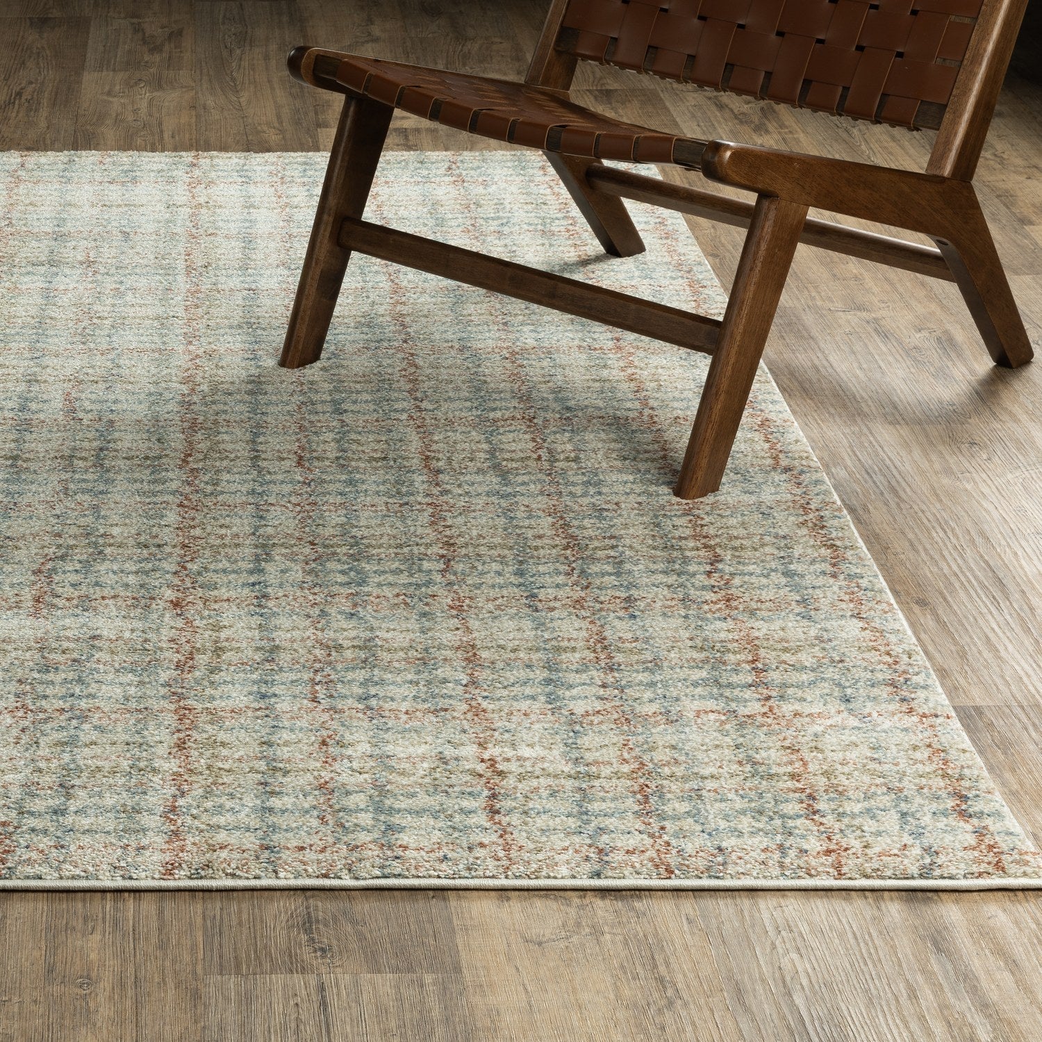 Gemma Plaid Blue Rust High Pile Rug - Gemma GEM05