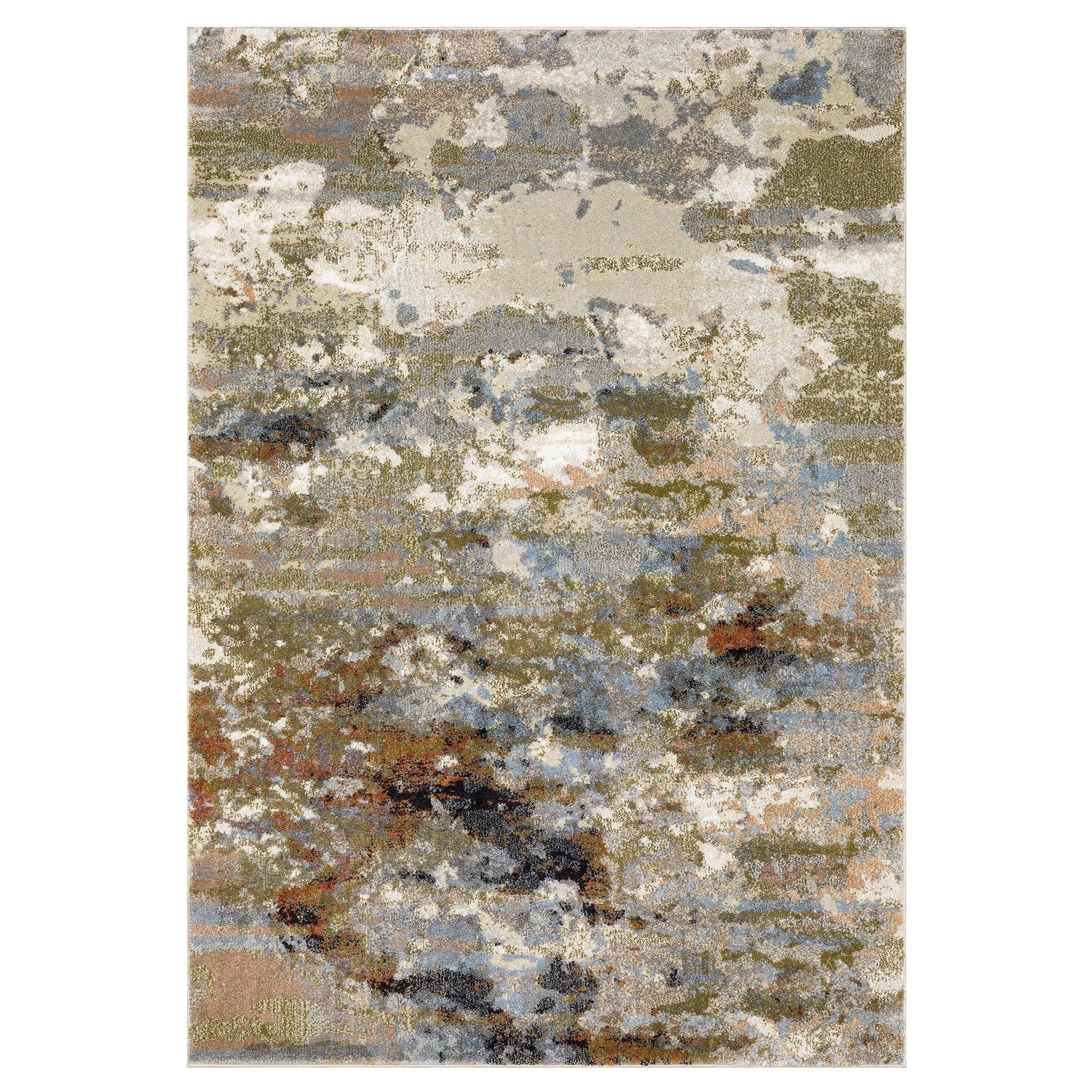 Gemma Painterly Abstract Olive Blue High Pile Rug - Gemma GEM07 #_shape=Rectangle