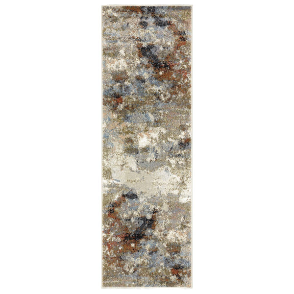 Gemma Painterly Abstract Olive Blue High Pile Rug - Gemma GEM07 #_shape=Runner