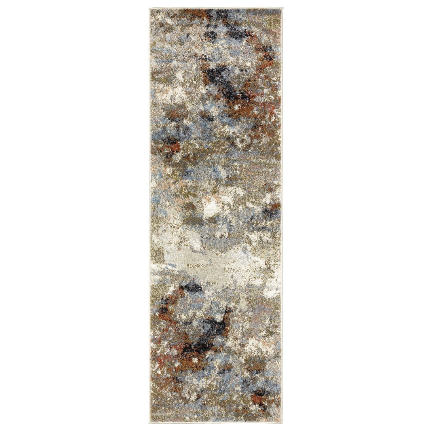 Gemma Painterly Abstract Olive Blue High Pile Rug - Gemma GEM07 #_shape=Runner