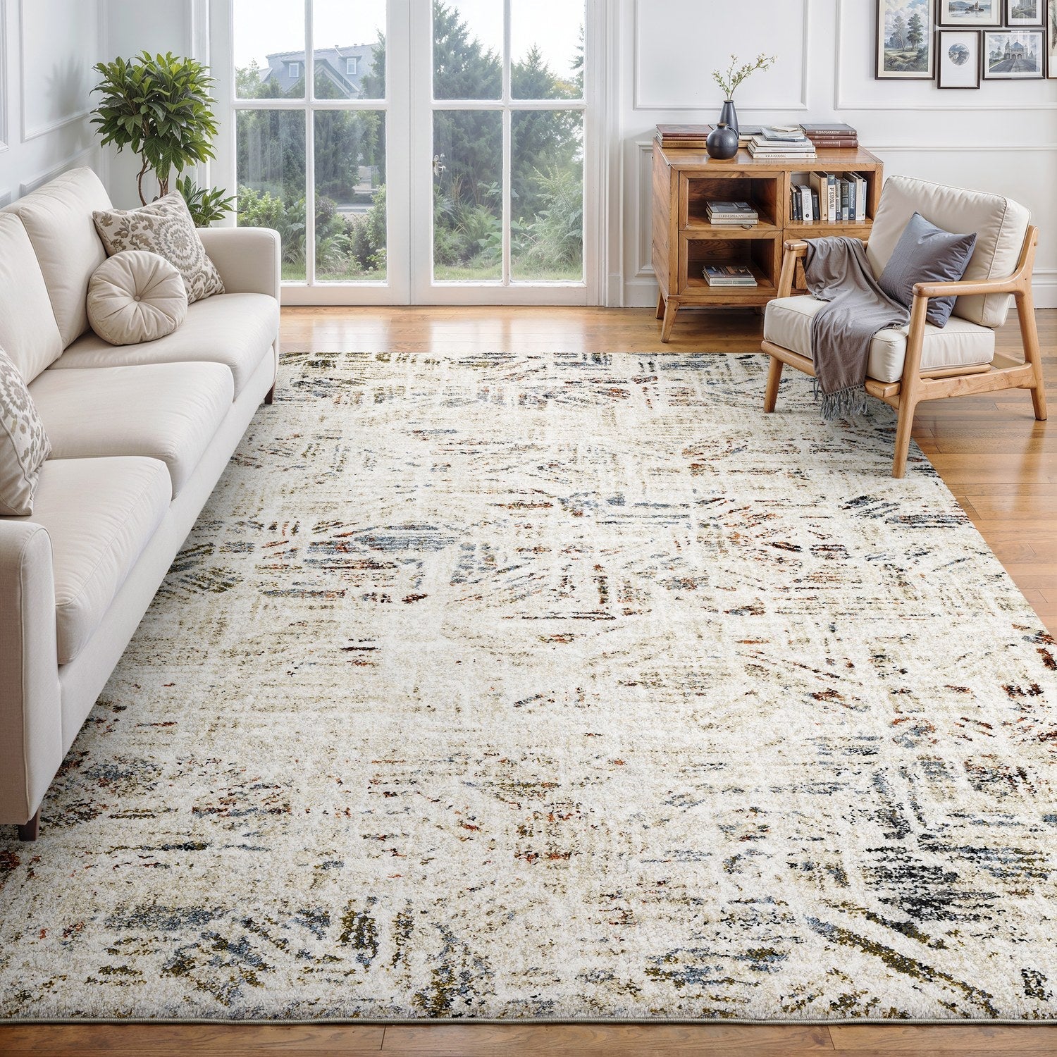 Gemma Etched Geometric Beige Multi High Pile Rug - Gemma GEM08