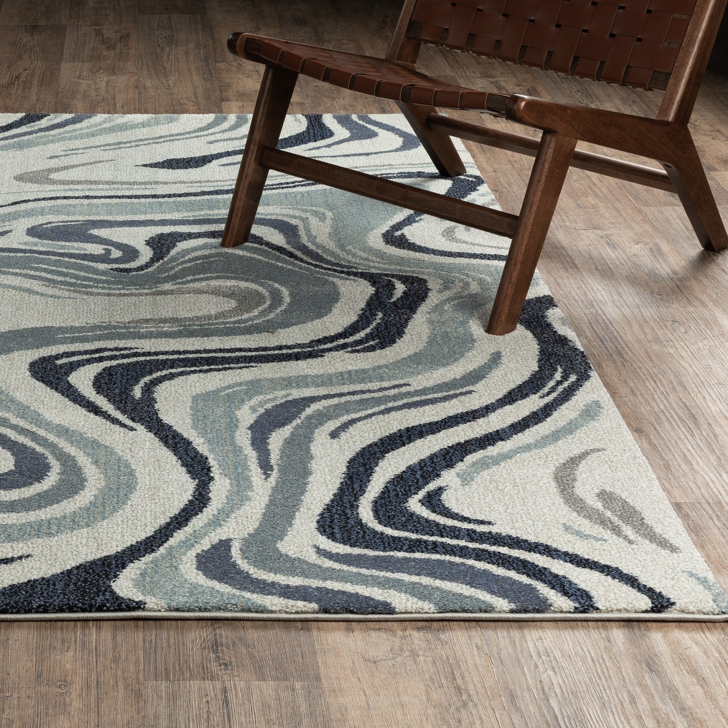 Gemma Marble Swirl Blue Grey High Pile Rug - Gemma GEM09