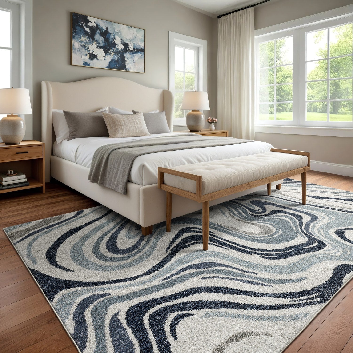 Gemma Marble Swirl Blue Grey High Pile Rug - Gemma GEM09