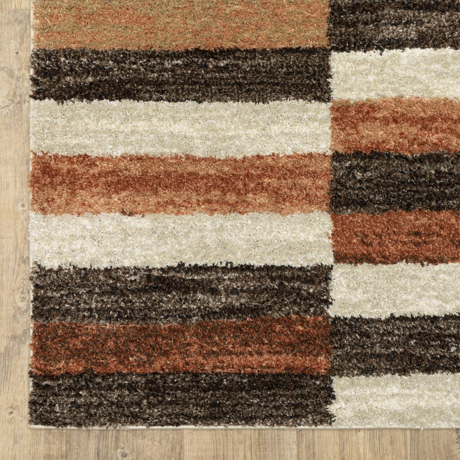 Gemma Block Stripe Multi Brown High Pile Rug - Gemma GEM10