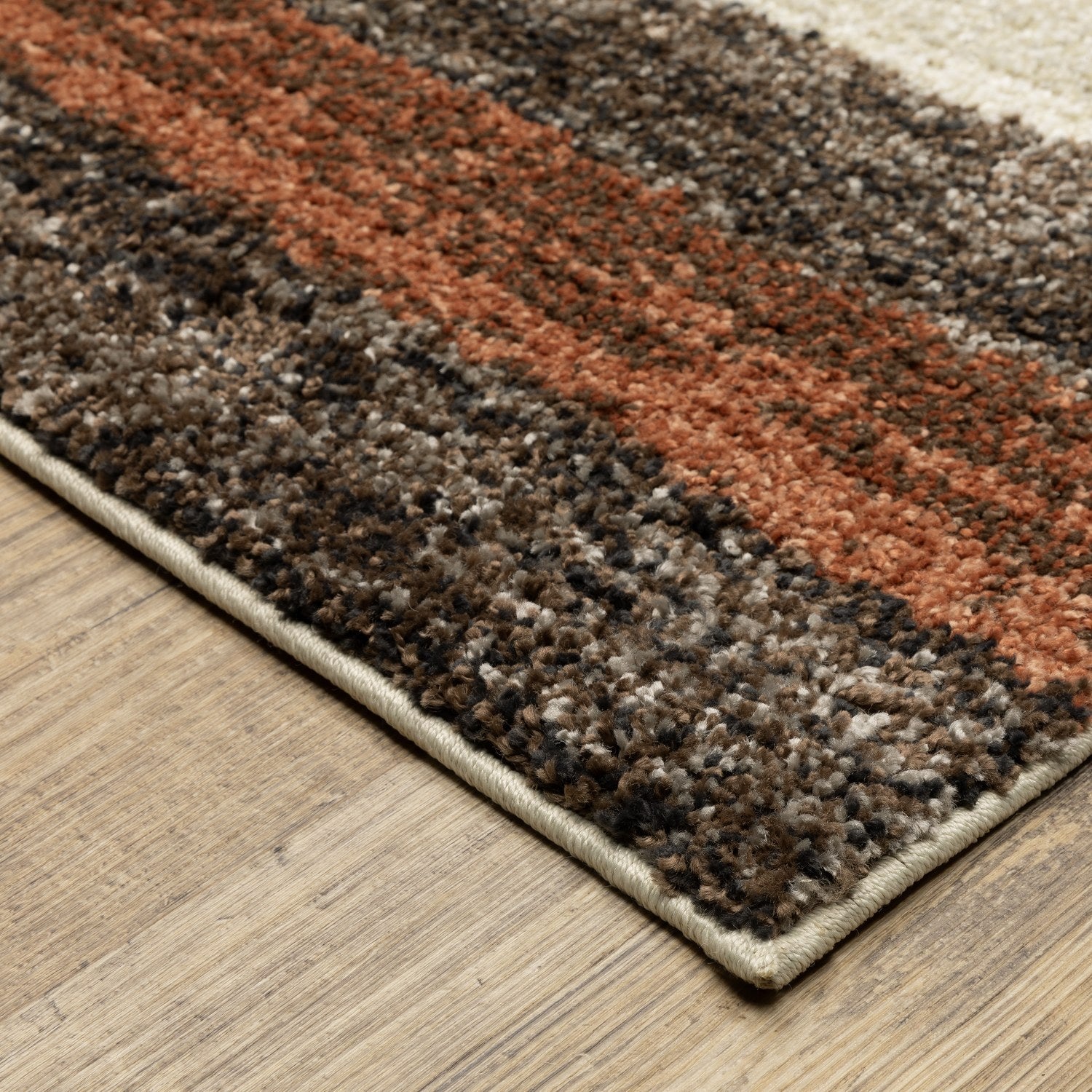 Gemma Block Stripe Multi Brown High Pile Rug - Gemma GEM10