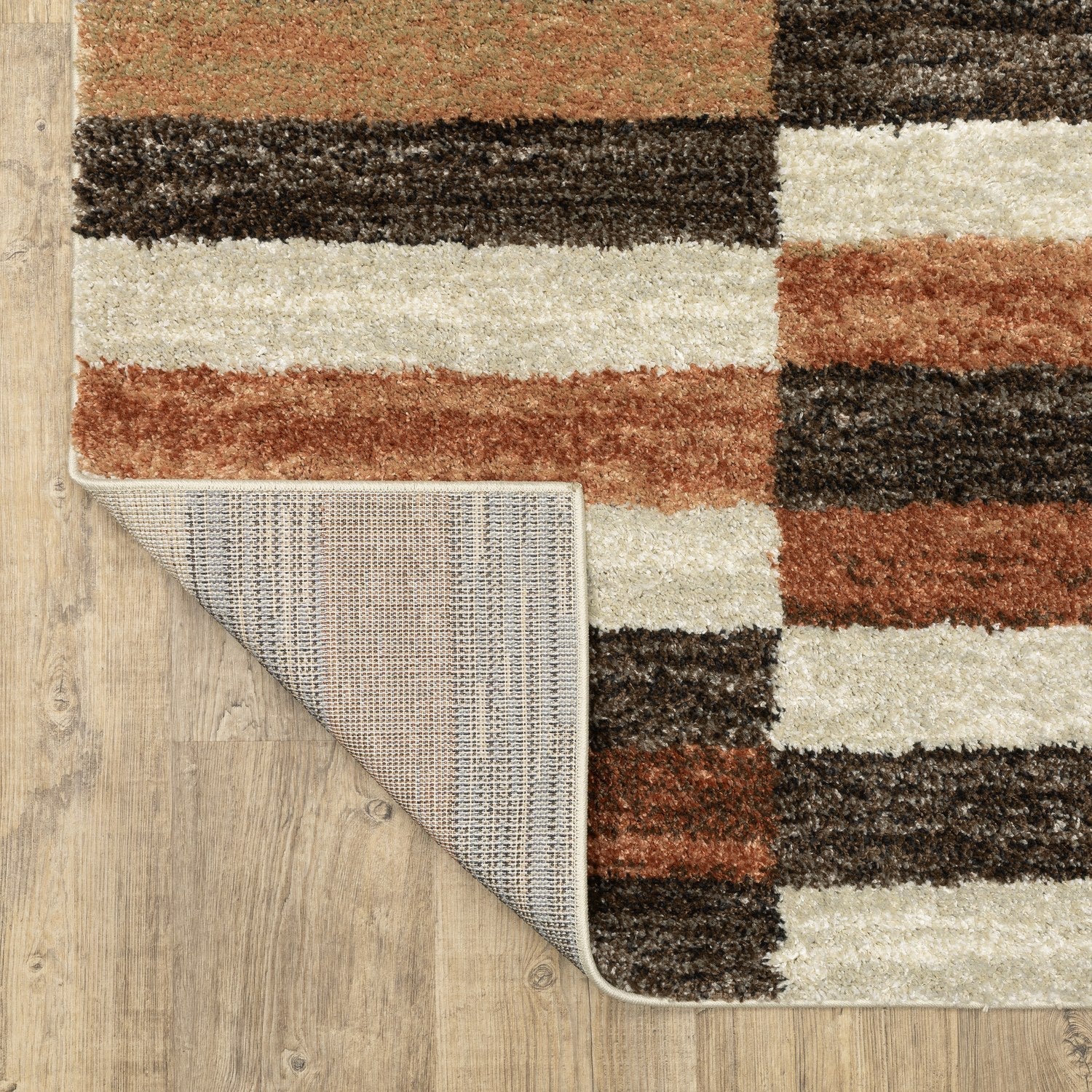 Gemma Block Stripe Multi Brown High Pile Rug - Gemma GEM10