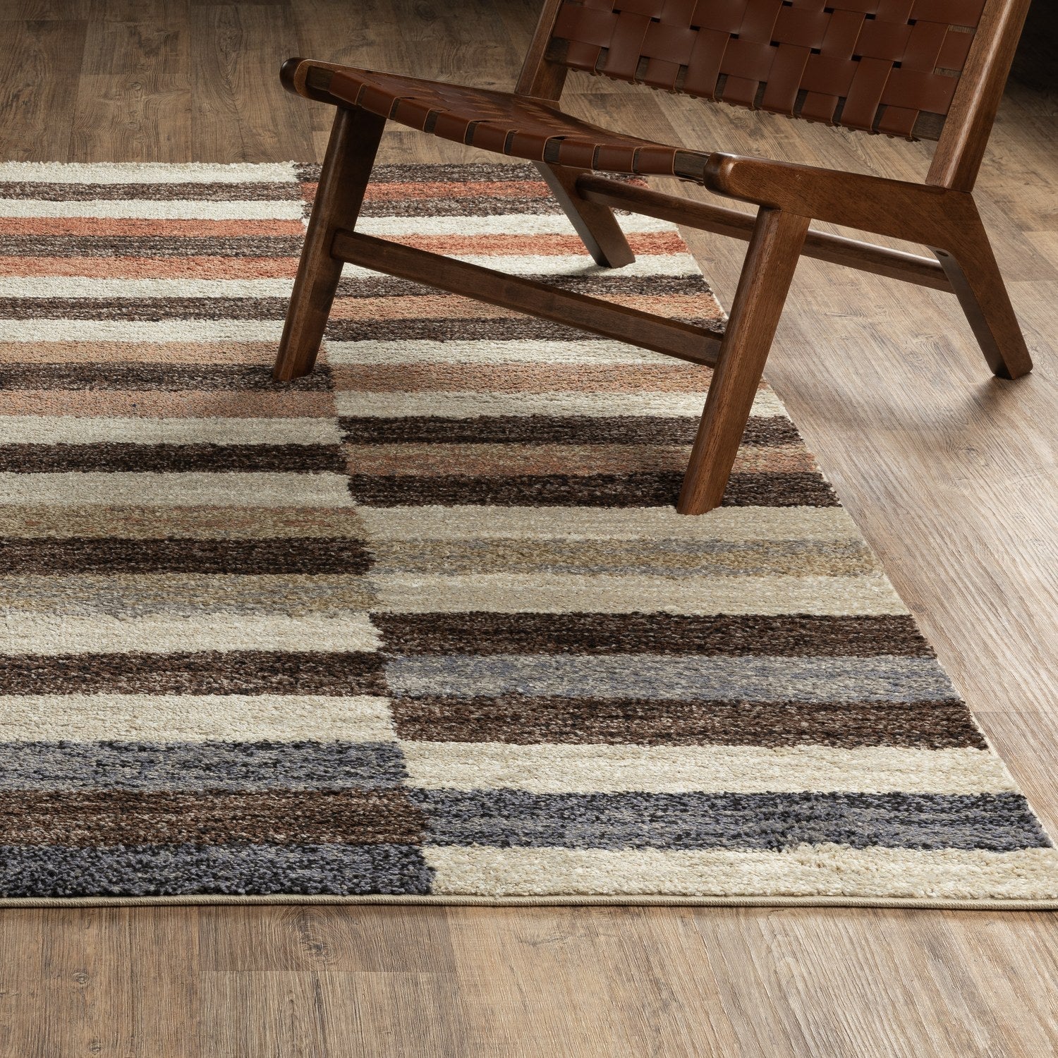 Gemma Block Stripe Multi Brown High Pile Rug - Gemma GEM10