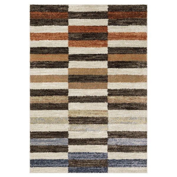 Gemma Block Stripe Multi Brown High Pile Rug - Gemma GEM10 #_shape=Rectangle