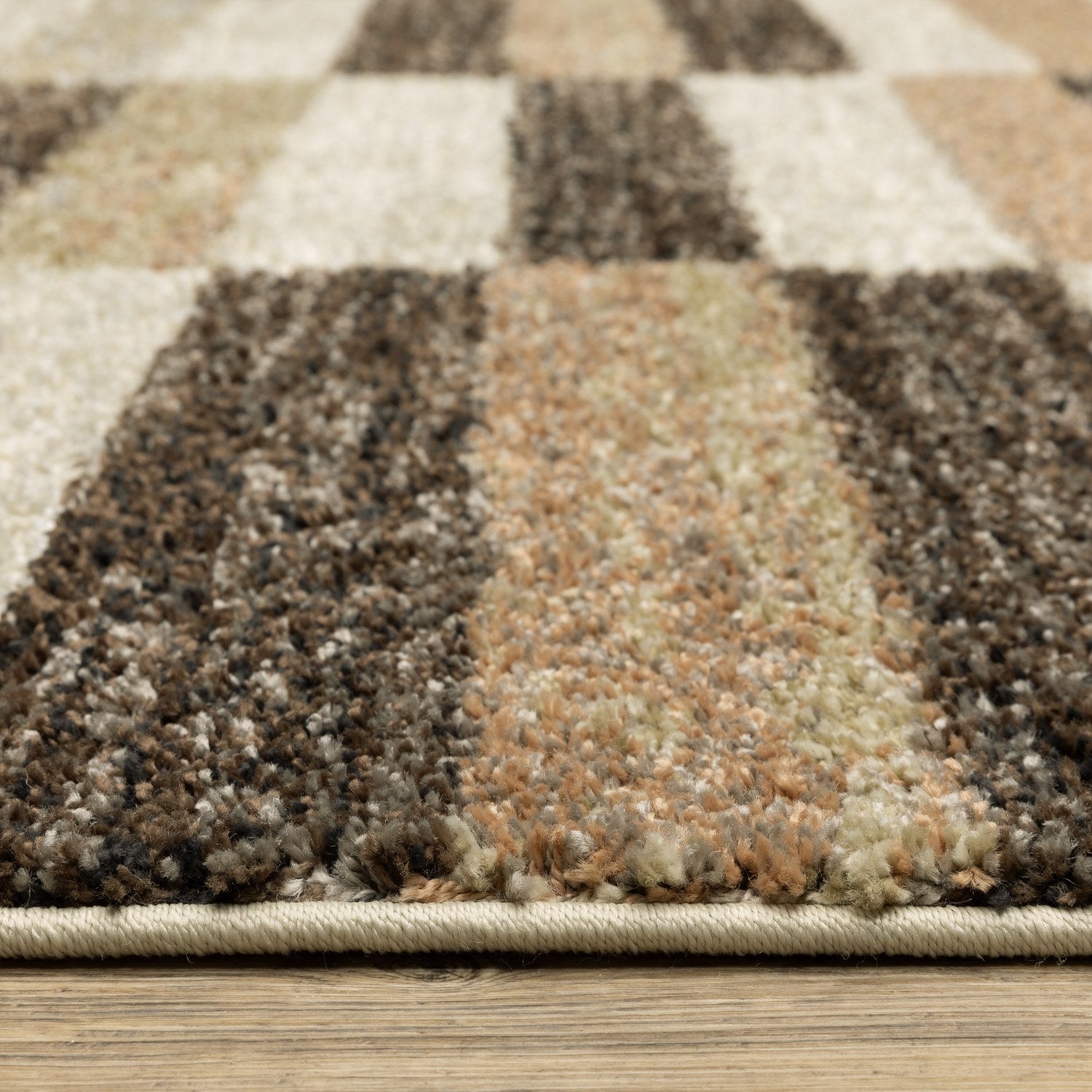 Gemma Block Stripe Multi Brown High Pile Rug - Gemma GEM10