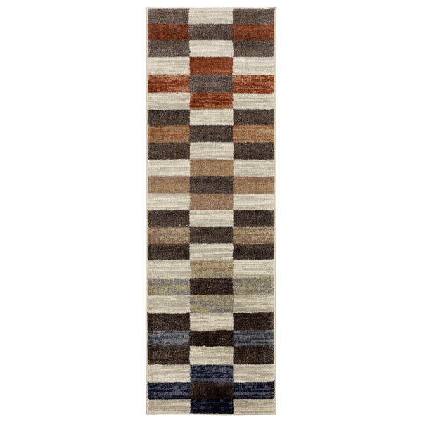 Gemma Block Stripe Multi Brown High Pile Rug - Gemma GEM10 #_shape=Runner