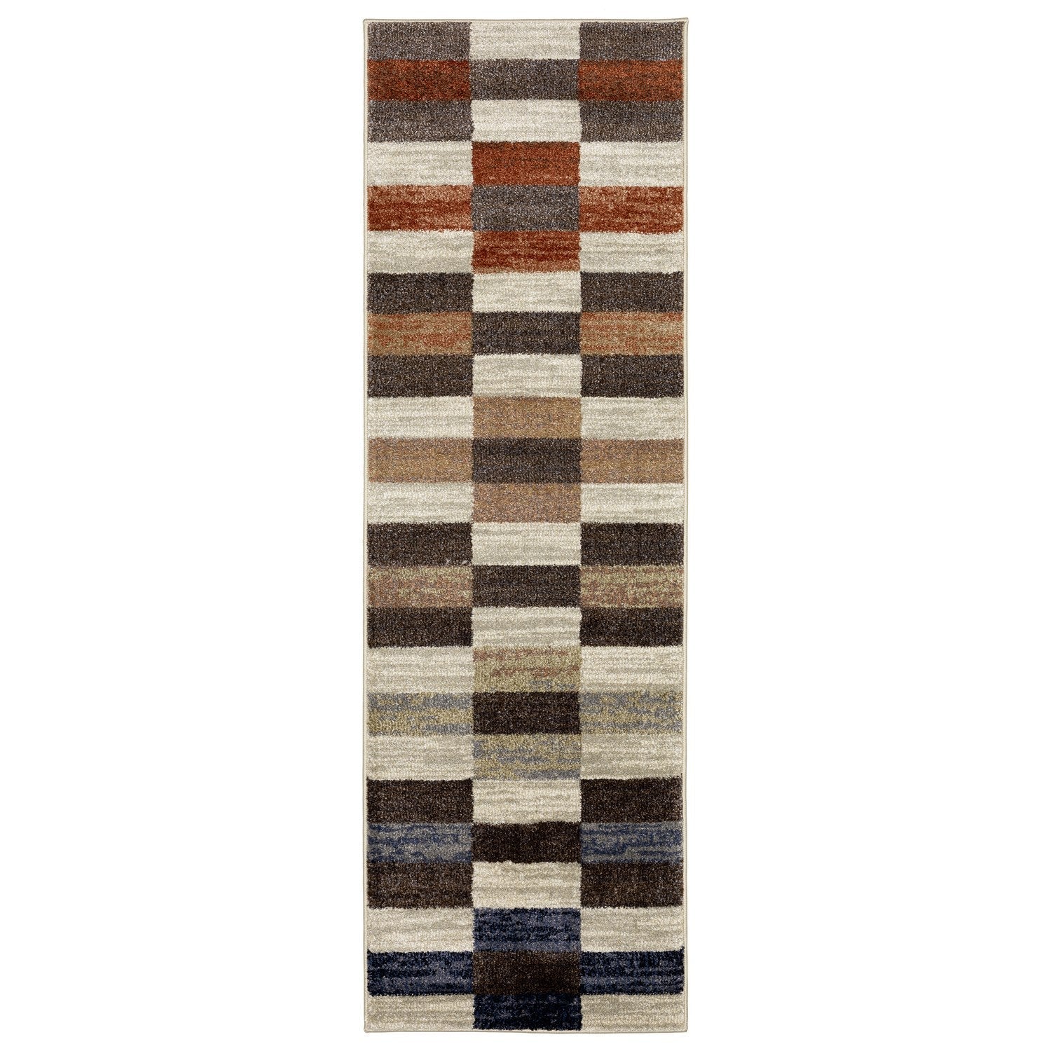 Gemma Block Stripe Multi Brown High Pile Rug - Gemma GEM10 #_shape=Runner