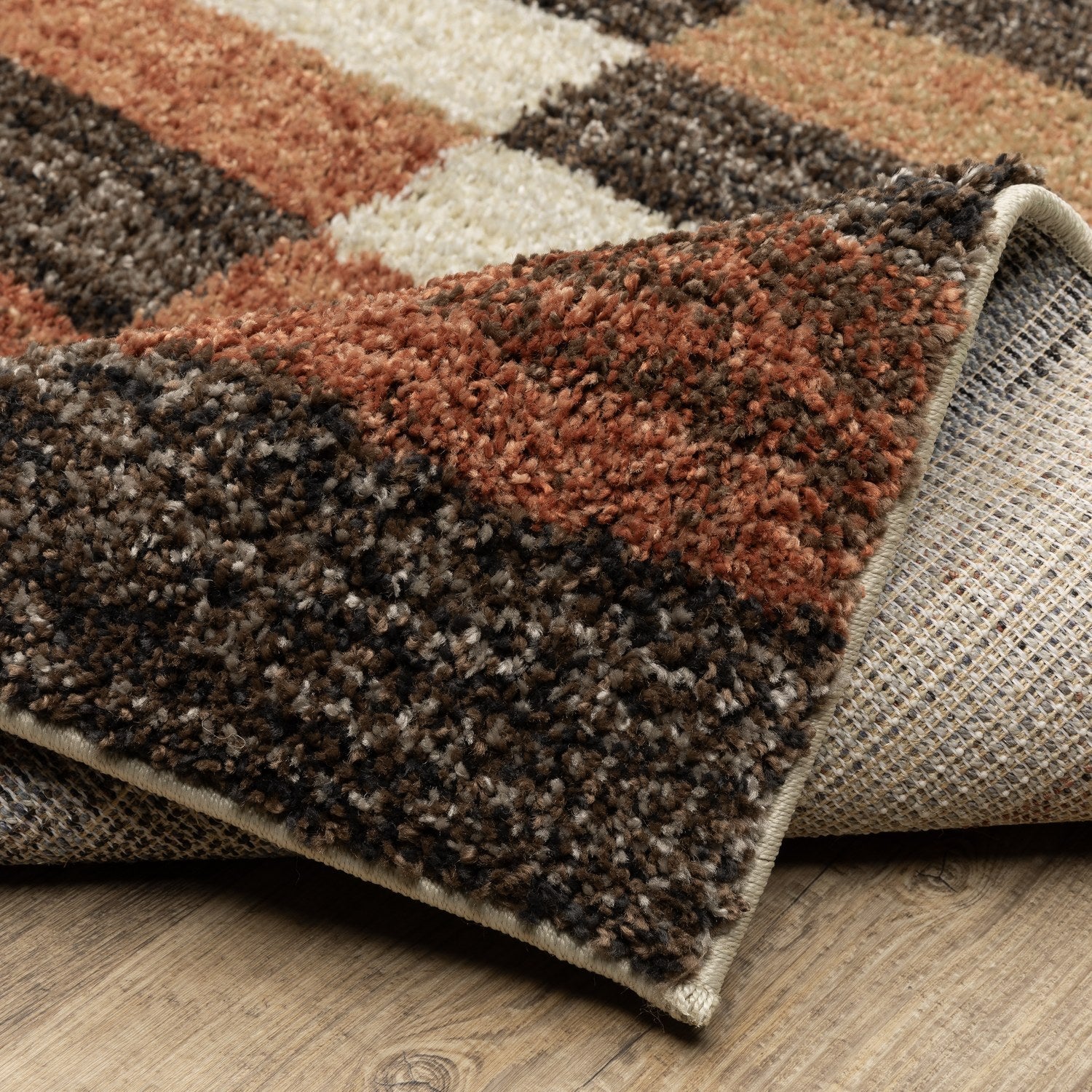 Gemma Block Stripe Multi Brown High Pile Rug - Gemma GEM10