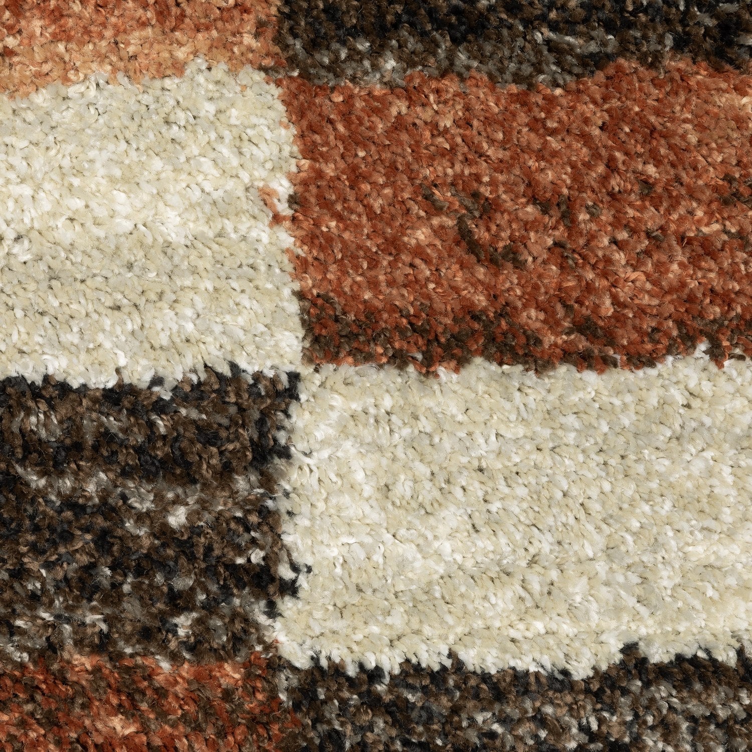 Gemma Block Stripe Multi Brown High Pile Rug - Gemma GEM10